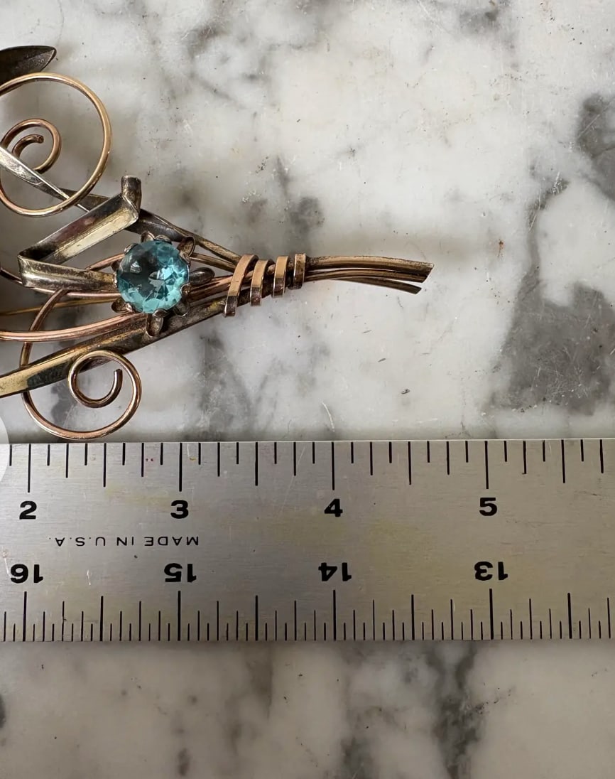 Early 20th Century Art Deco 12k Gold Filled Brooch With Large Blue Stone - Stamped and Signed Harry - 5