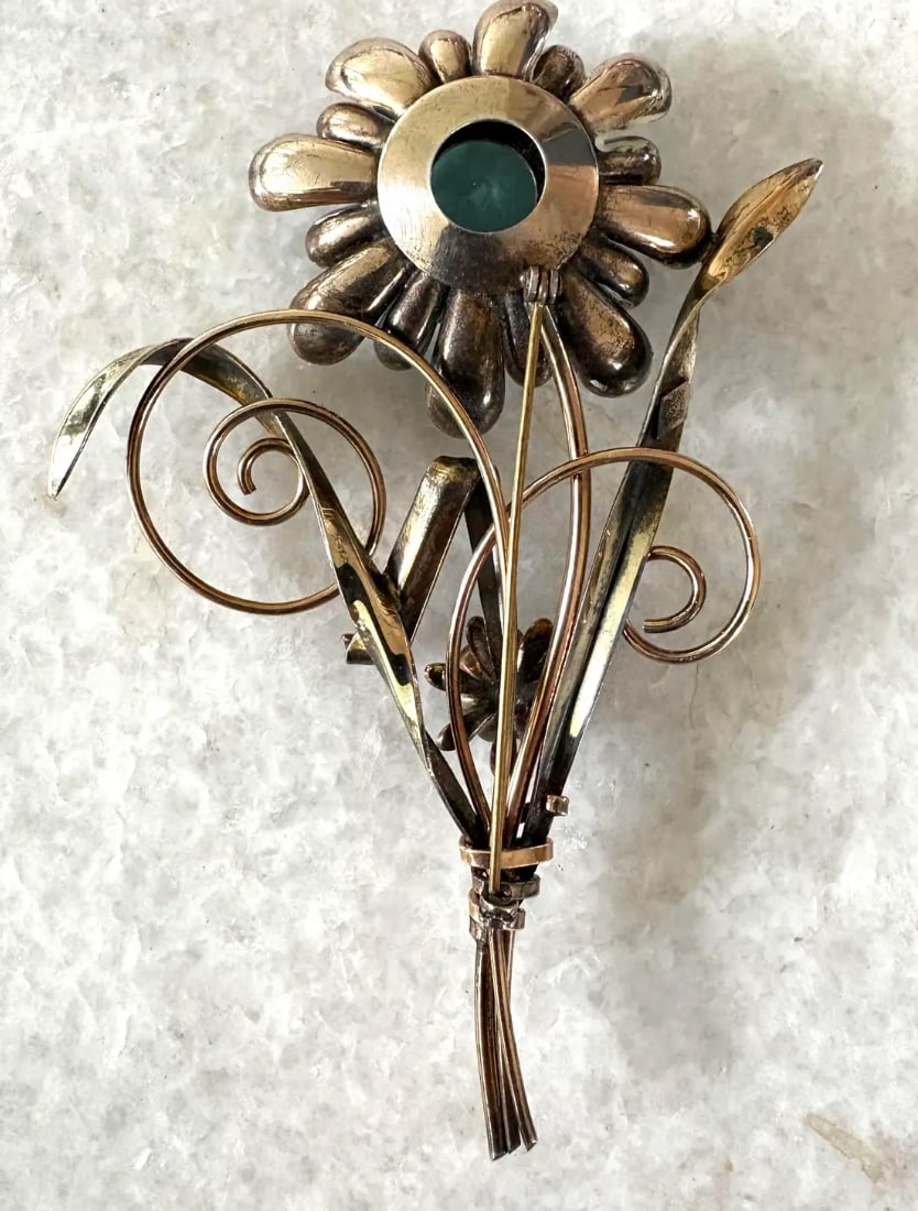 Early 20th Century Art Deco 12k Gold Filled Brooch With Large Blue Stone - Stamped and Signed Harry - 6