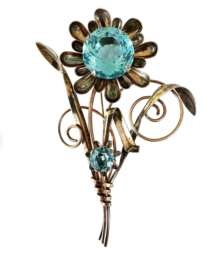 Early 20th Century Art Deco 12k Gold Filled Brooch With Large Blue Stone - Stamped and Signed Harry - 7