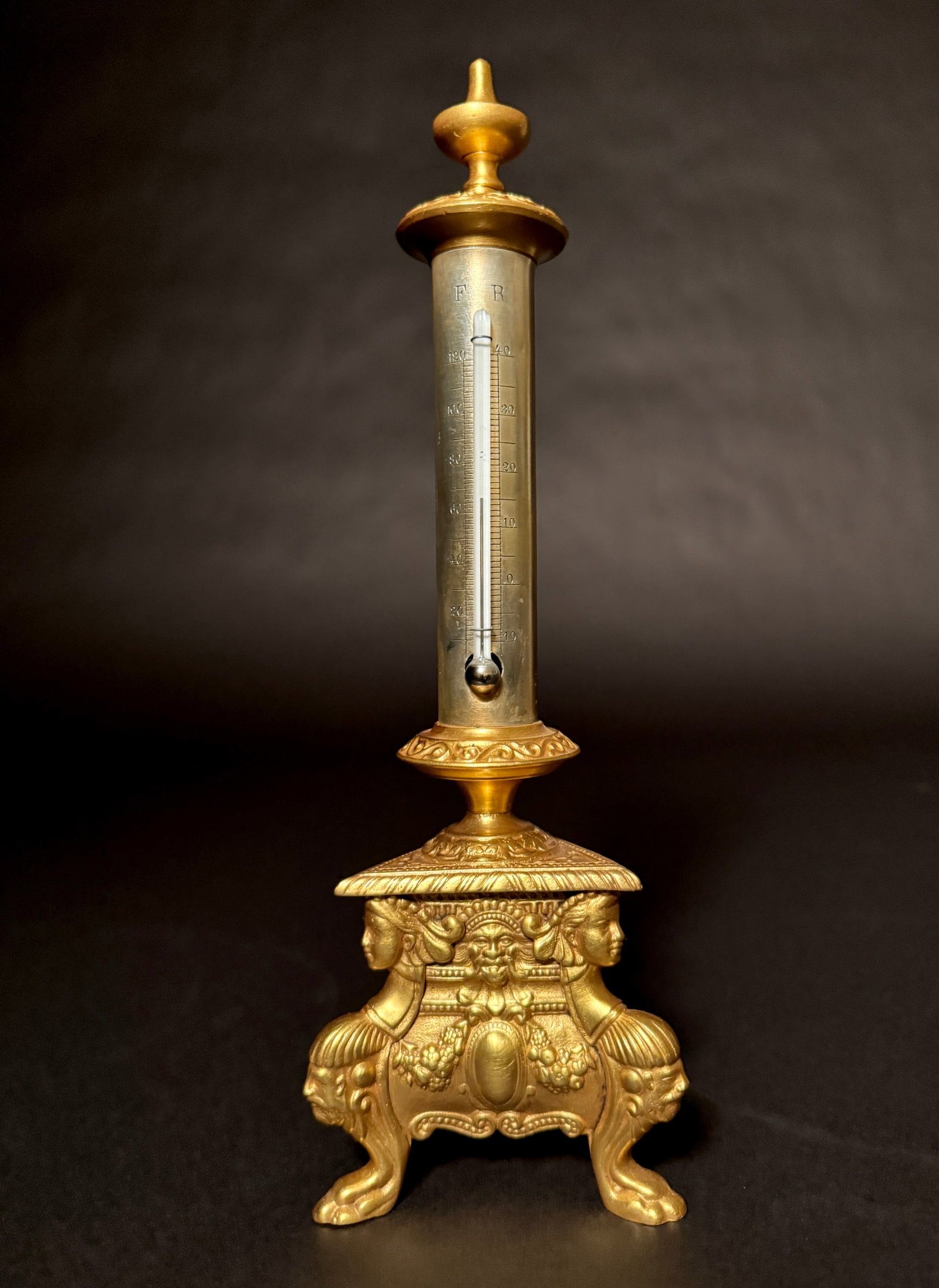 Grand Tour Neoclassical Gilt and Silvered Bronze Thermometer - 2