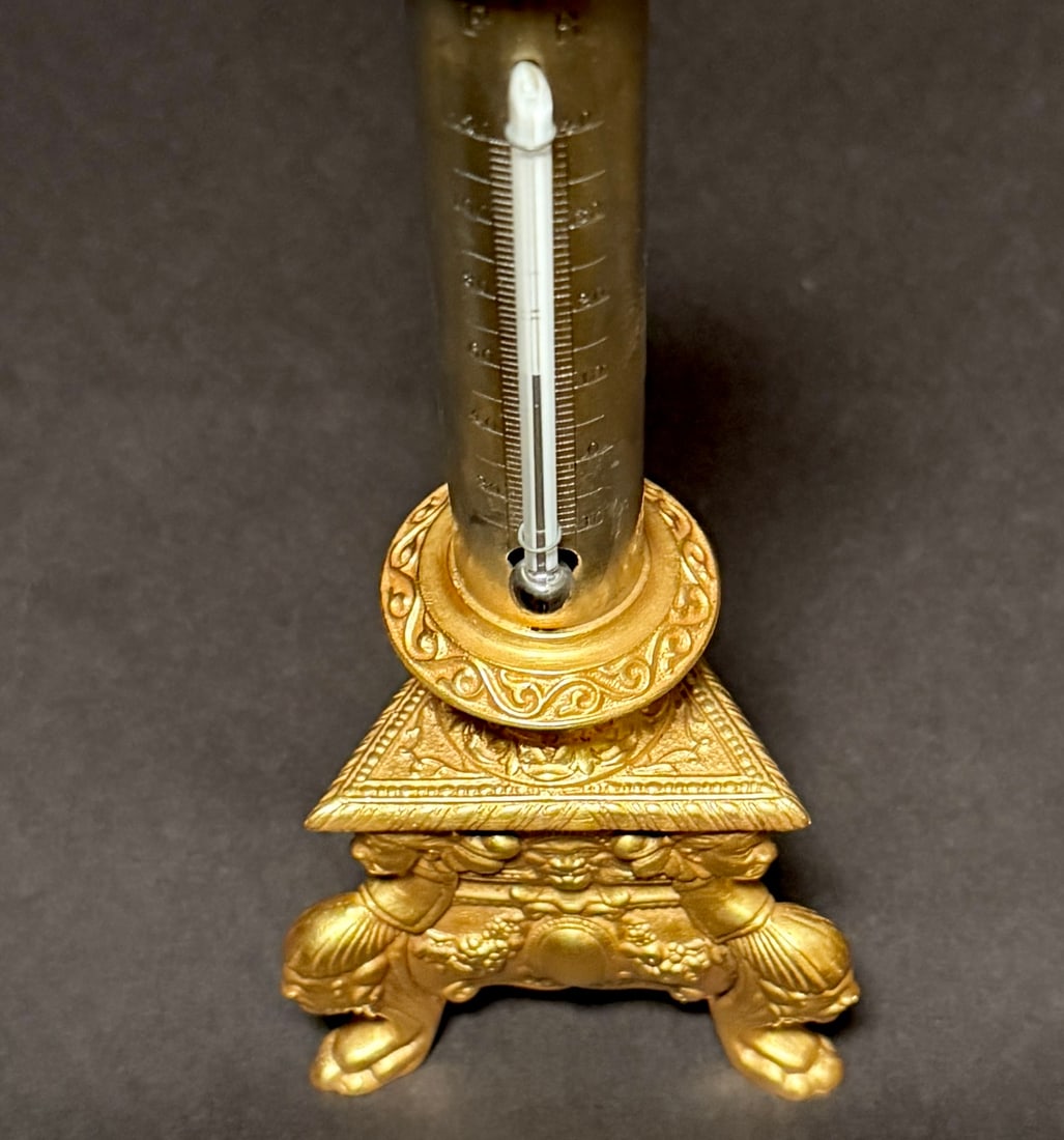 Grand Tour Neoclassical Gilt and Silvered Bronze Thermometer - 8