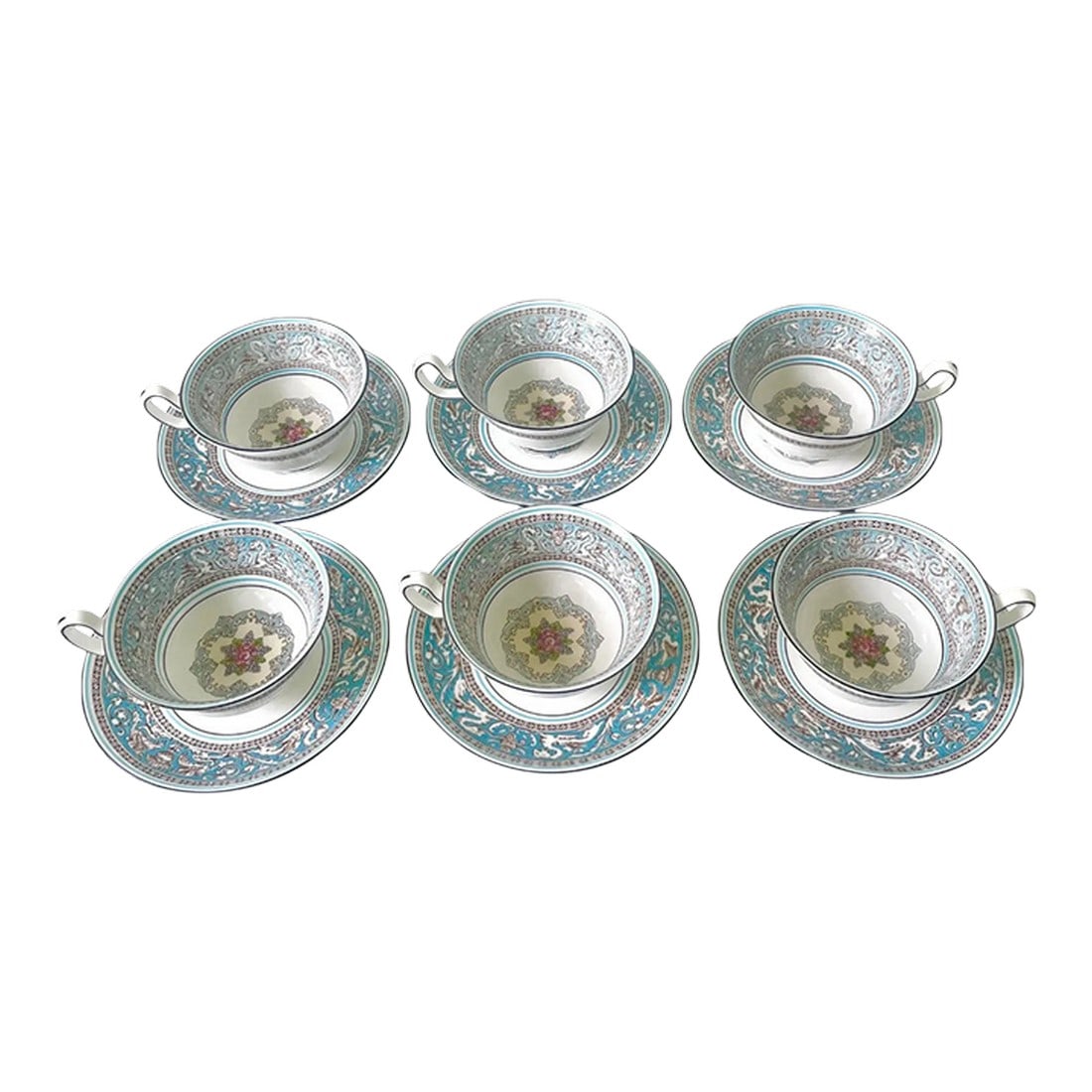 Vintage Wedgwood Florentine Pattern Tea Cup and Saucer Set - Set of 6 (1 of 9)