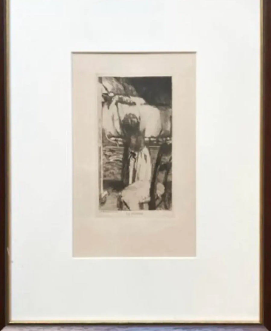 19th Century Etching "The Doll" by Paul-Albert Besnard (France) - Framed/Matted - 2