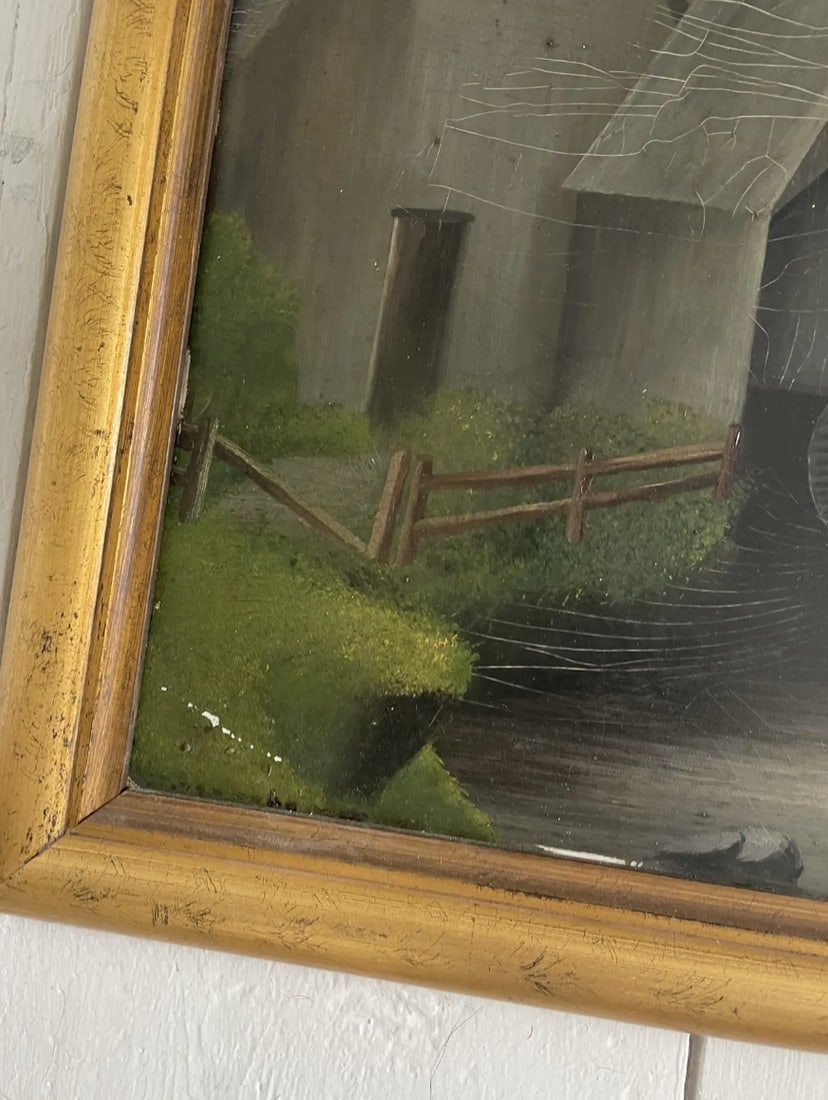 19th Century Landscape Oil Painting on Panel Framed in Golden Wood - 5
