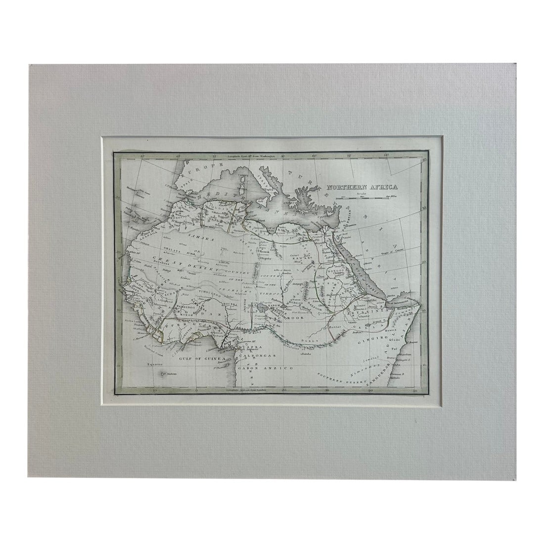 Northern Africa, Original Map by Bradford, 1835: Original antique, hand-colored map of Africa from 1835, created by Thomas G. Bradford. Published in Boston for his "Atlas of Universal Geography". Matted. Dimensions: 15.5 x 13" Please note: If you