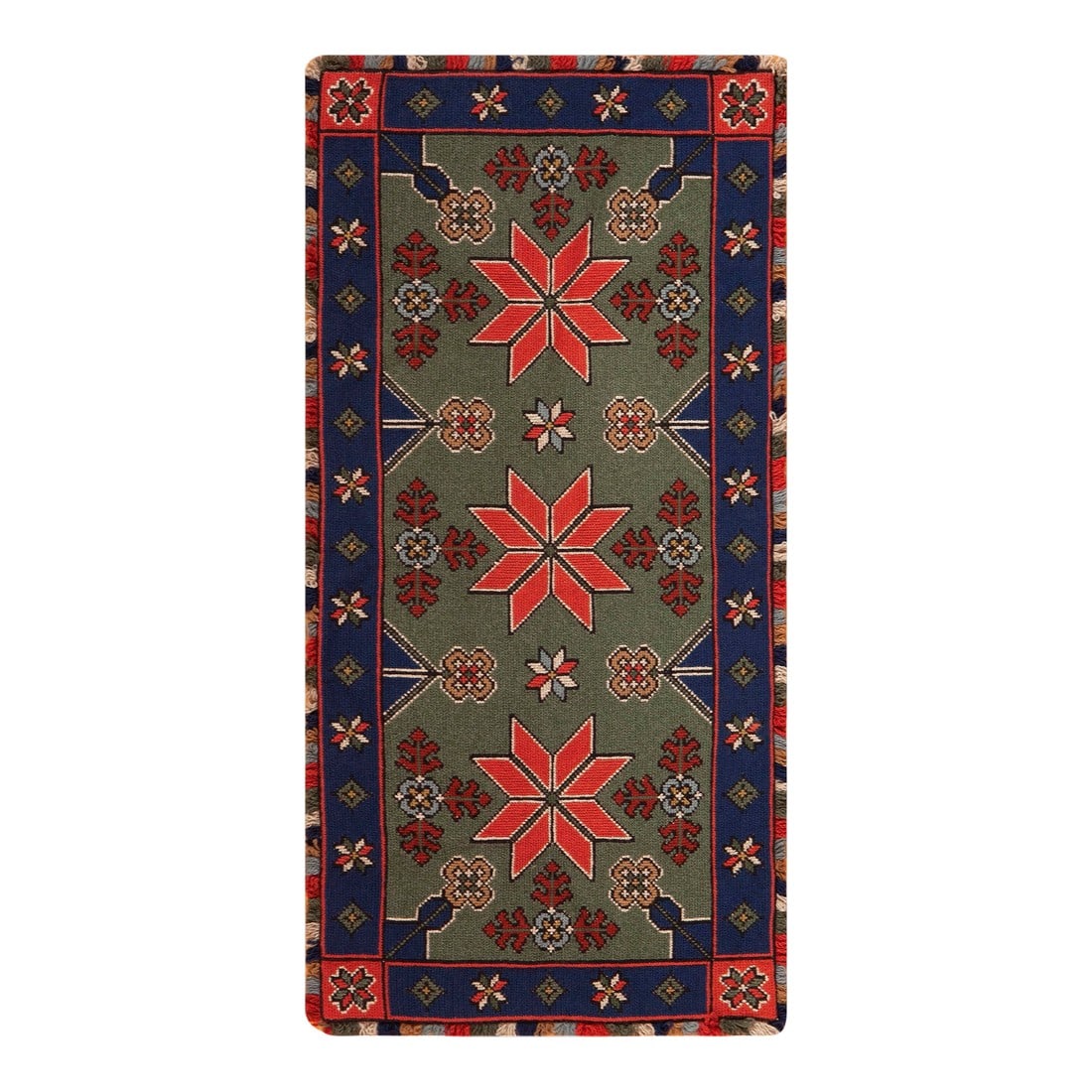 Nazmiyal Collection Antique Scandinavian Folk Needlepoint 3 Ft 3 in X 1 Ft 7 In: Mesmerizing Antique Geometric Folk Needlepoint Origin: Scandinavia, Circa Date: 1900 This antique Scandinavian embroidery features geometric shapes that come together in a verdant and floral motif.