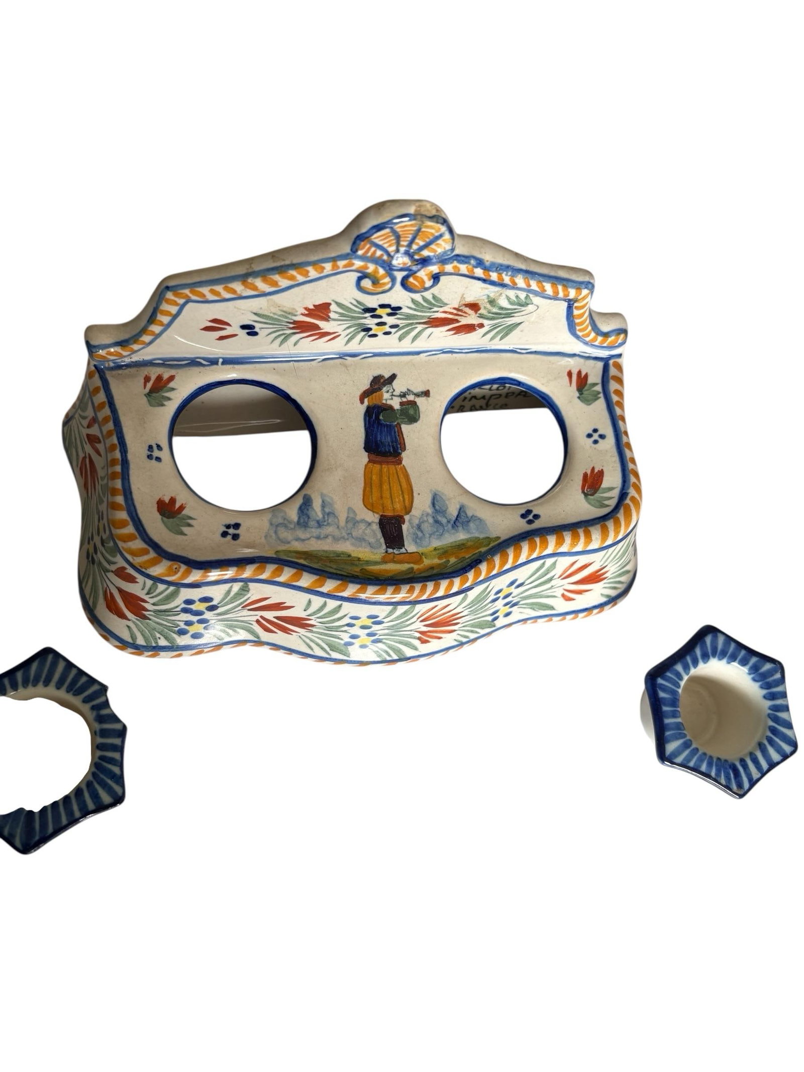 Early 20th Century Quimper Double Ink Well HenRoit - 3