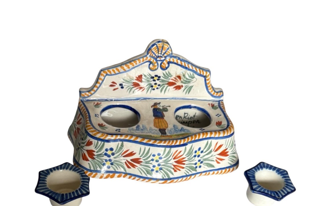 Early 20th Century Quimper Double Ink Well HenRoit - 4
