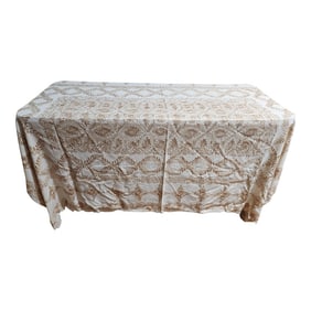 Incredible Silk Embroidered Vintage Tablecloth
