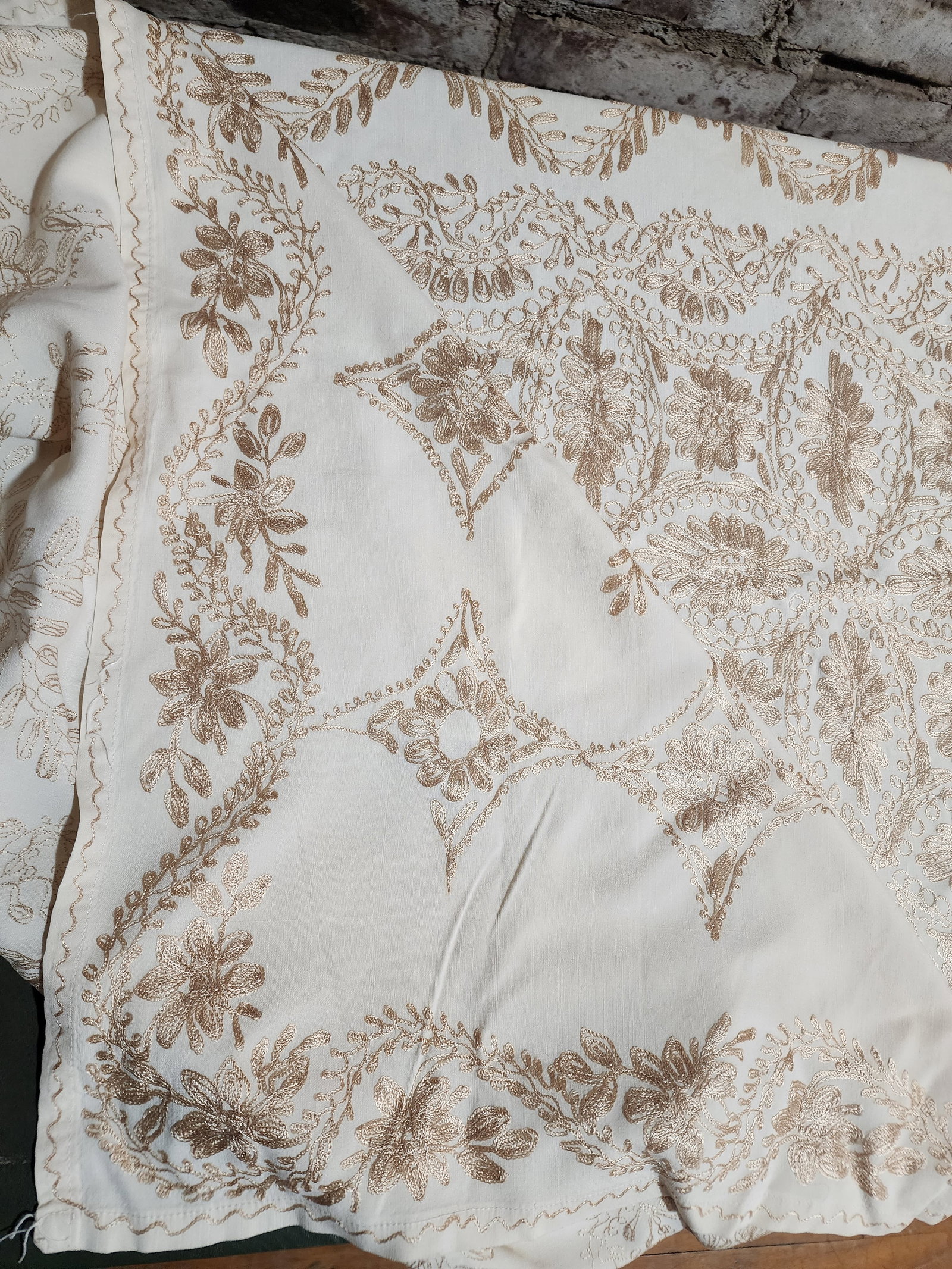 Incredible Silk Embroidered Vintage Tablecloth - 4