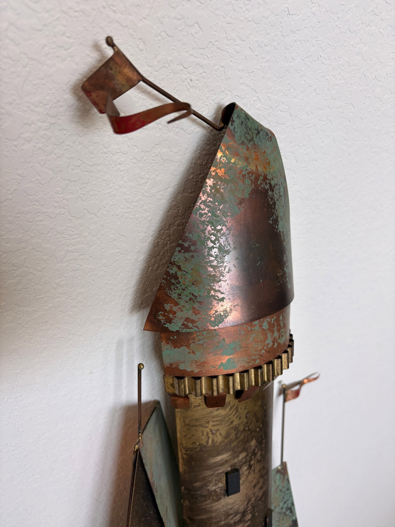1970s Signed Curtis Jere Mid-Century Modern Fantastical Tower Village Wall Sculpture, Copper & Brass - 11