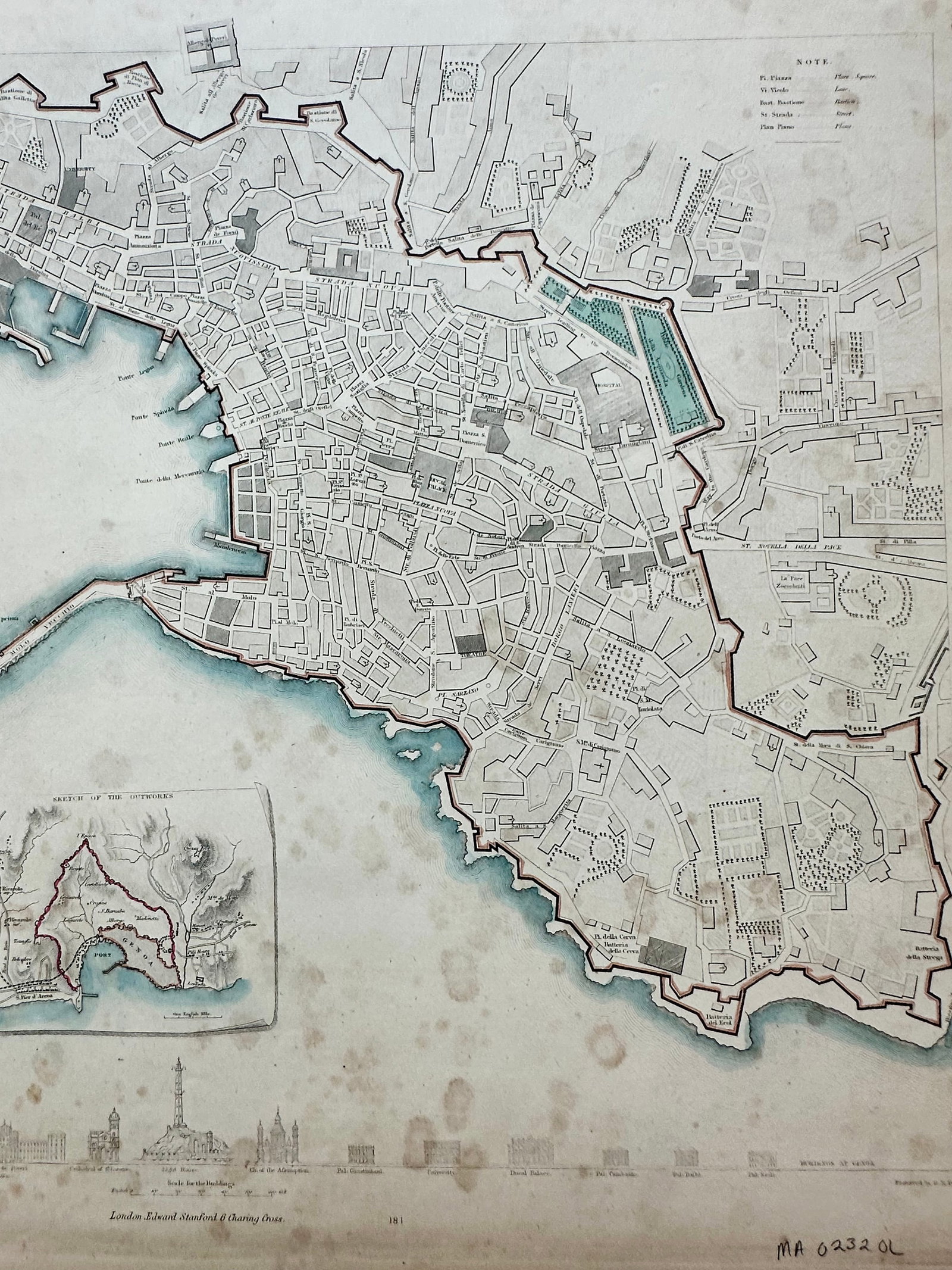 Genoa Italy, Original Map, 1834 - 2