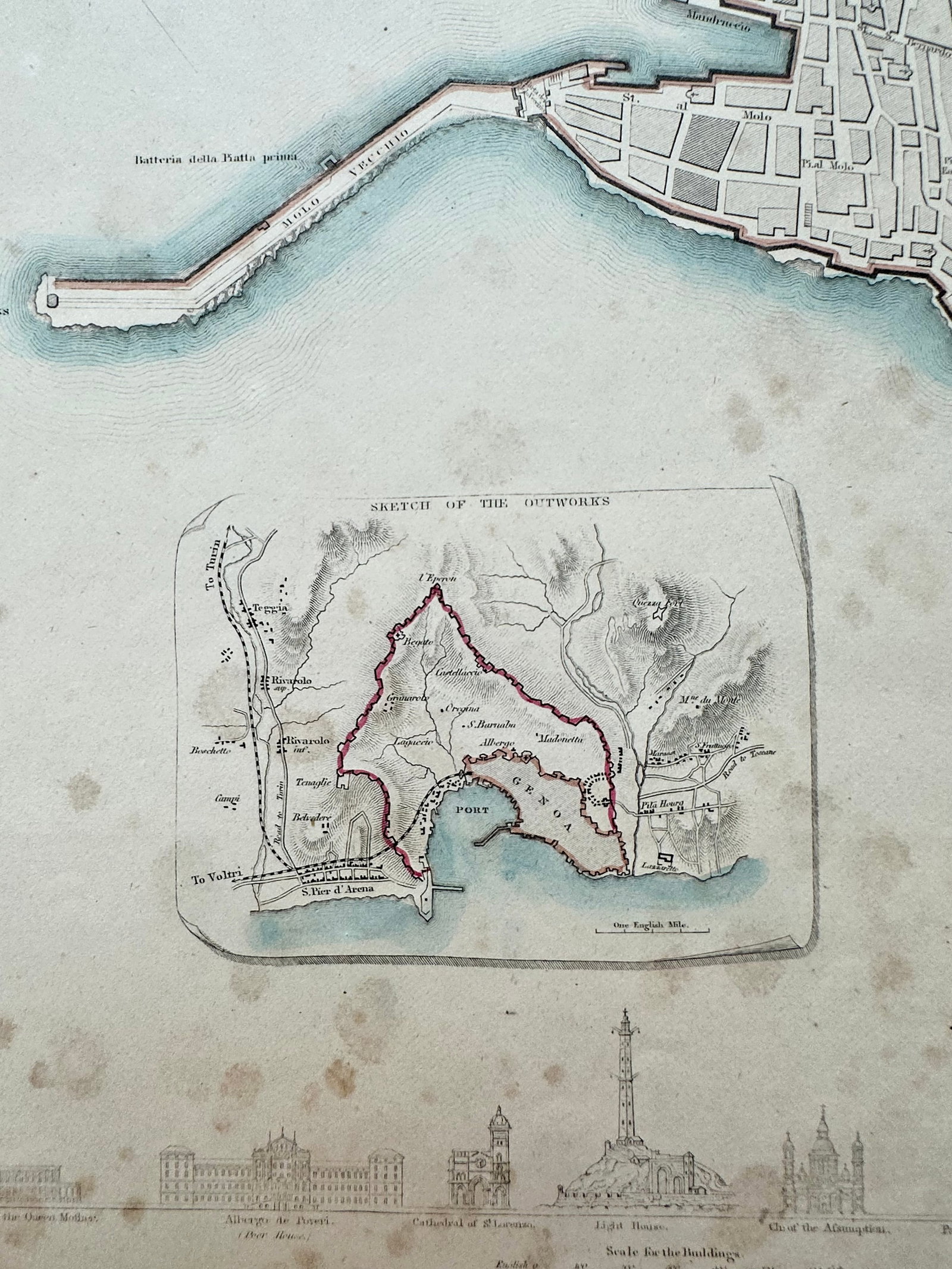 Genoa Italy, Original Map, 1834 - 3