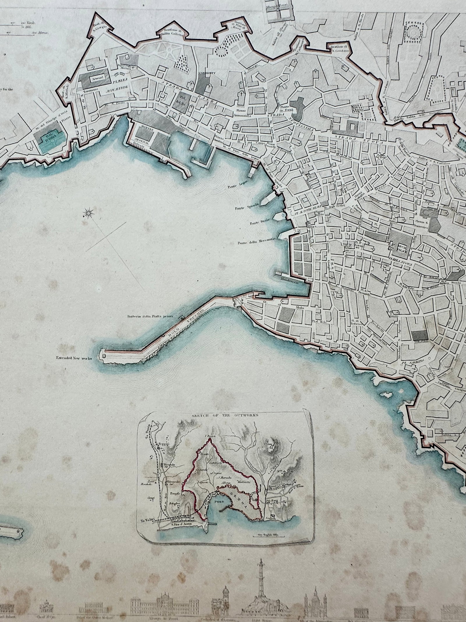 Genoa Italy, Original Map, 1834 - 4