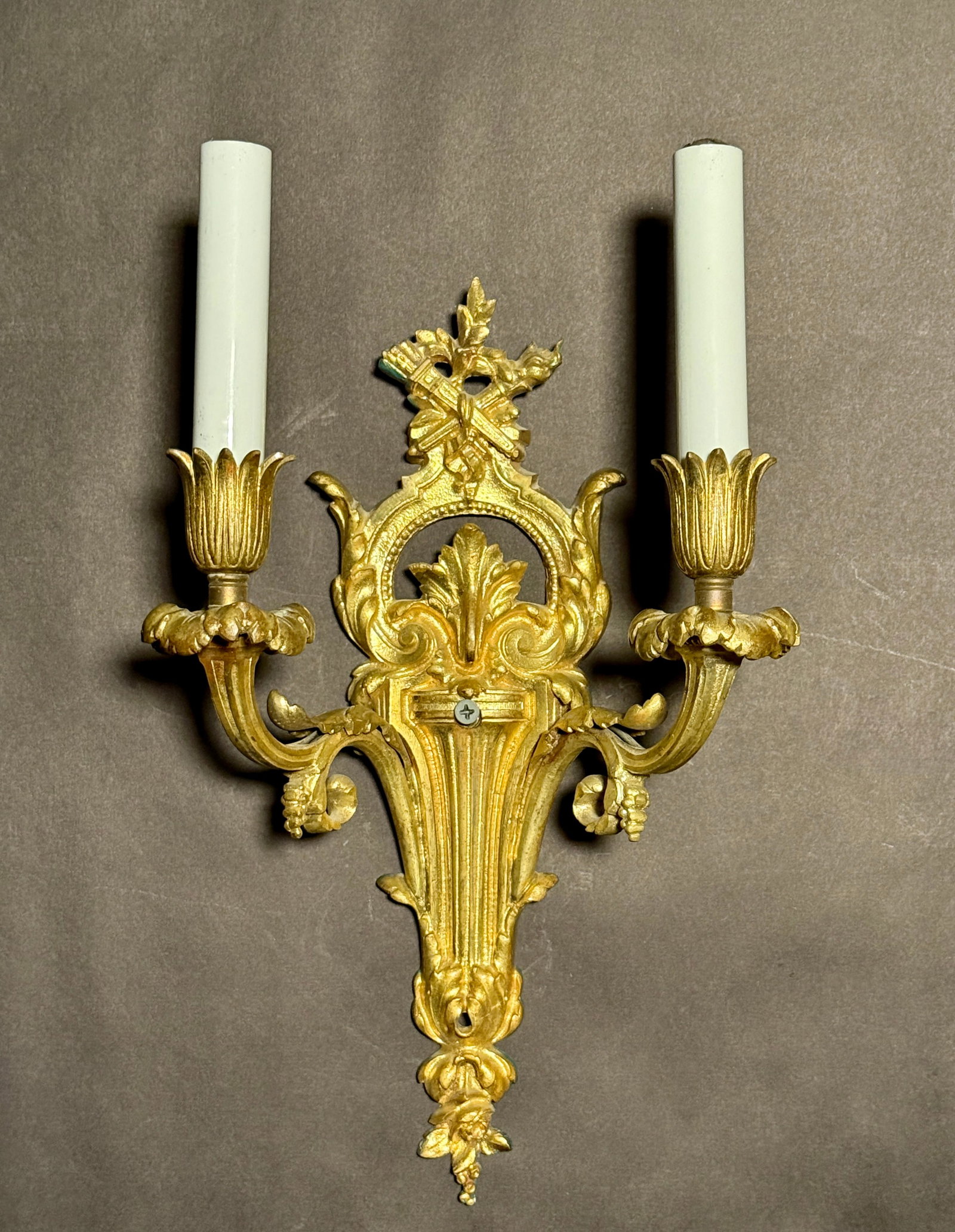 Early 20th Century Pair of Louis XVI Style Gilt Bronze Two Arm Wall Sconces - 2