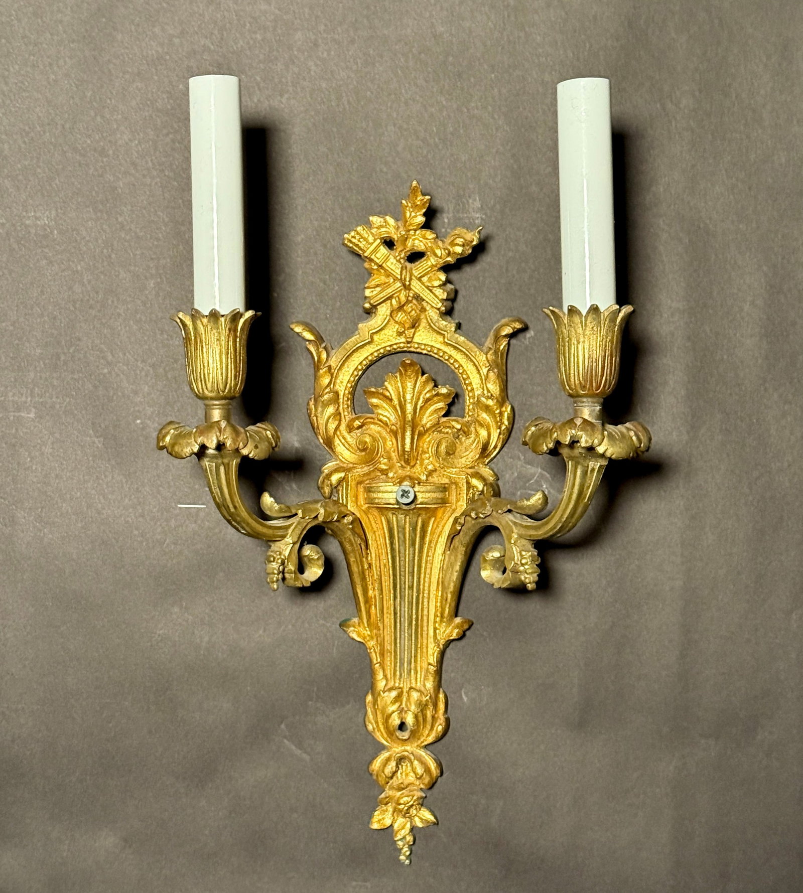 Early 20th Century Pair of Louis XVI Style Gilt Bronze Two Arm Wall Sconces - 3