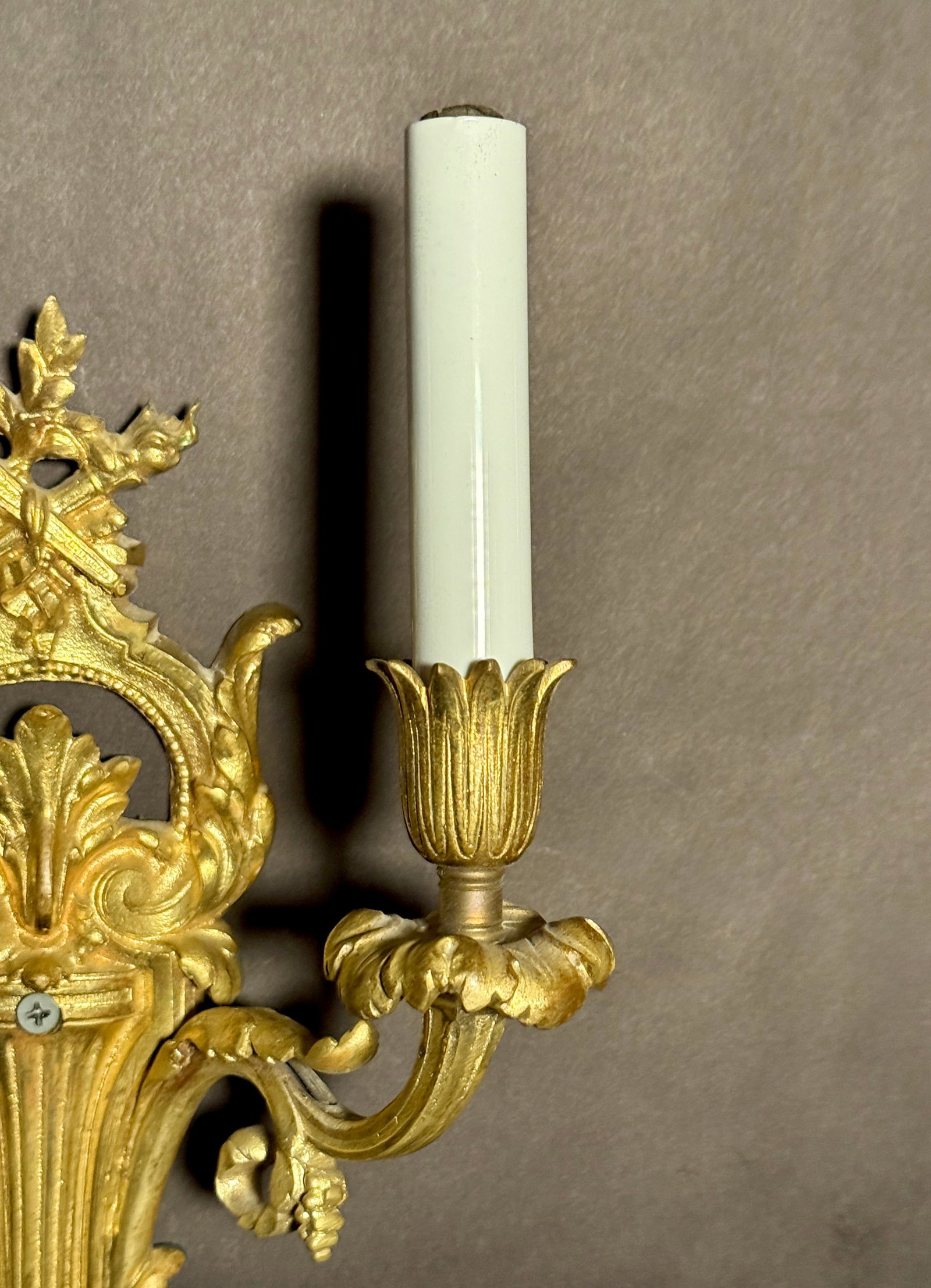 Early 20th Century Pair of Louis XVI Style Gilt Bronze Two Arm Wall Sconces - 4