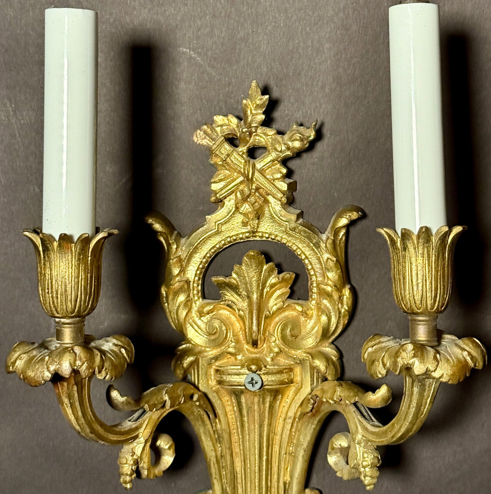 Early 20th Century Pair of Louis XVI Style Gilt Bronze Two Arm Wall Sconces - 5