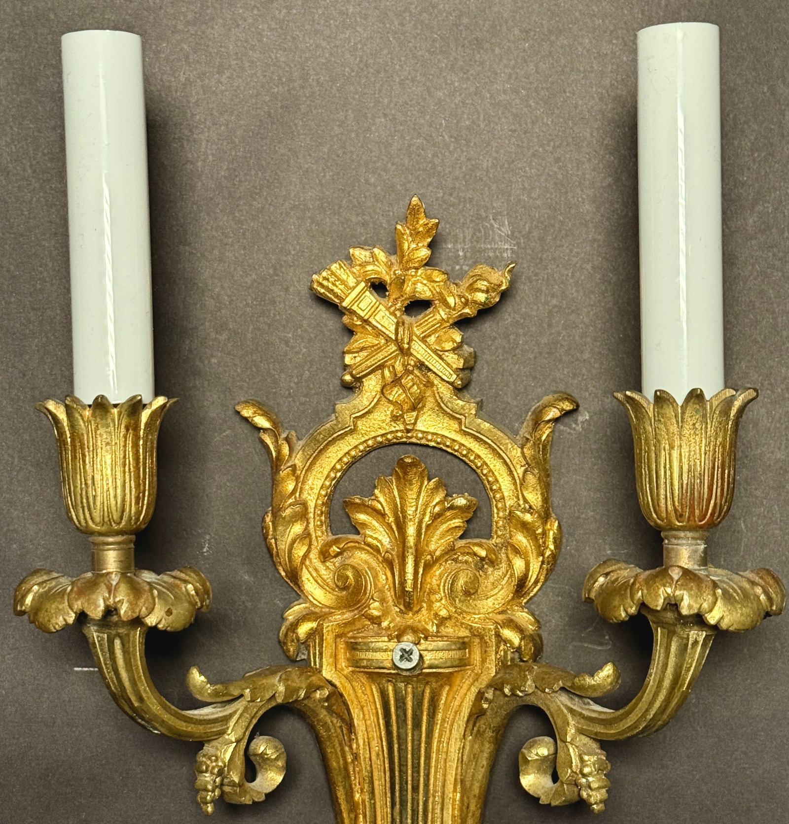Early 20th Century Pair of Louis XVI Style Gilt Bronze Two Arm Wall Sconces - 7