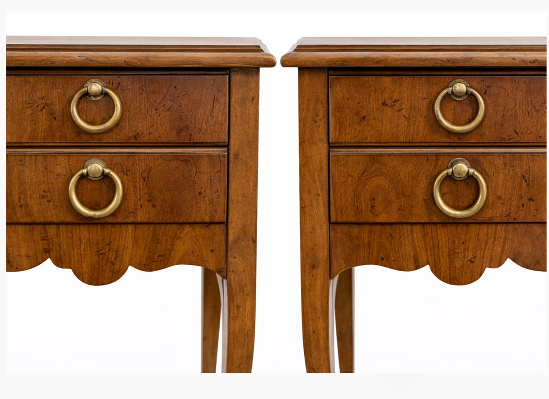 Late 20th Century Pair of Heritage Neoclassical Walnut Side Tables With Brass Ring Pulls and Finishe - 3