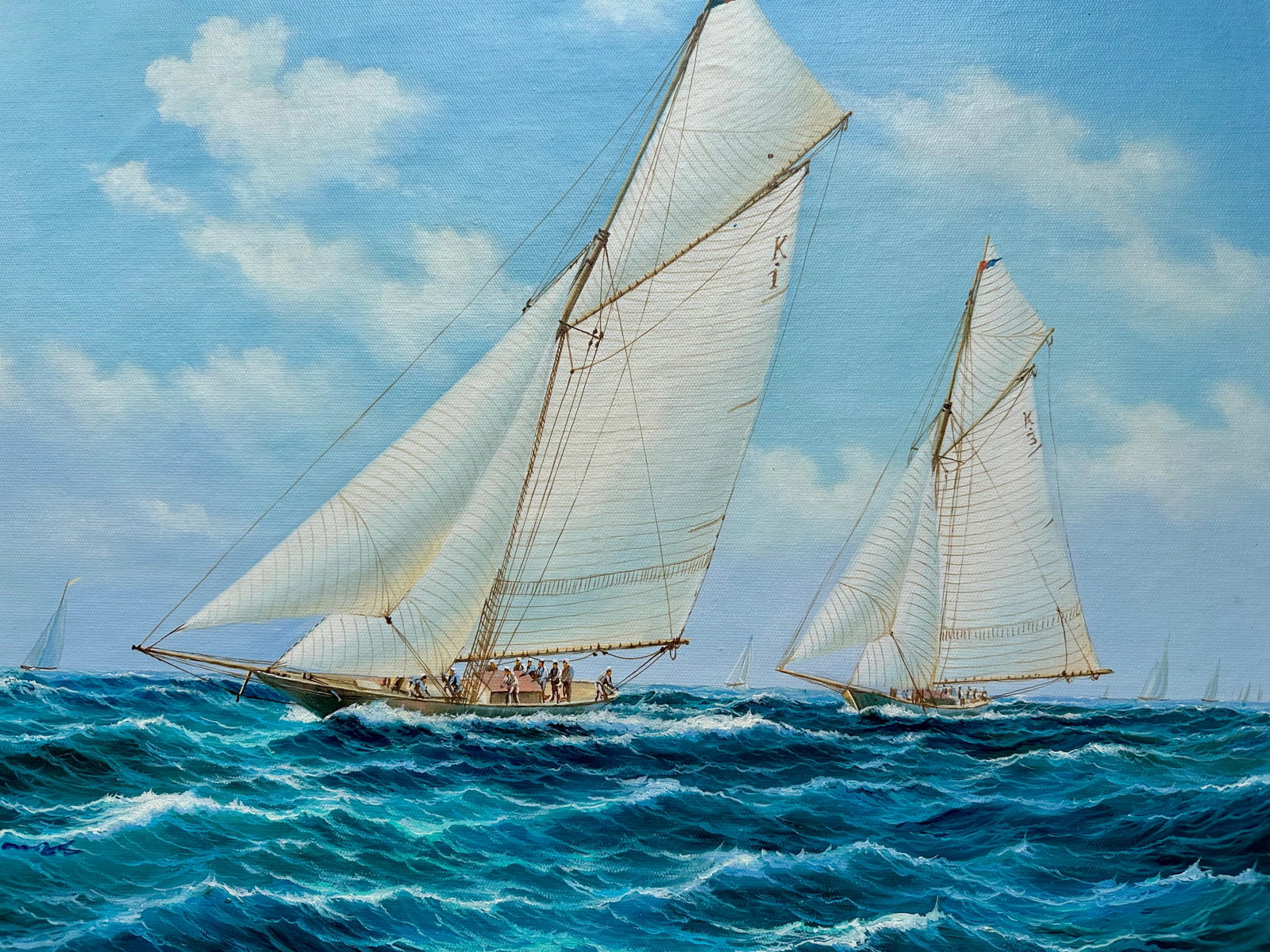 Original Maritime Watercolor Painting, Classic Sailboat Regatta Scene, Unstretched, by Thomas - 4