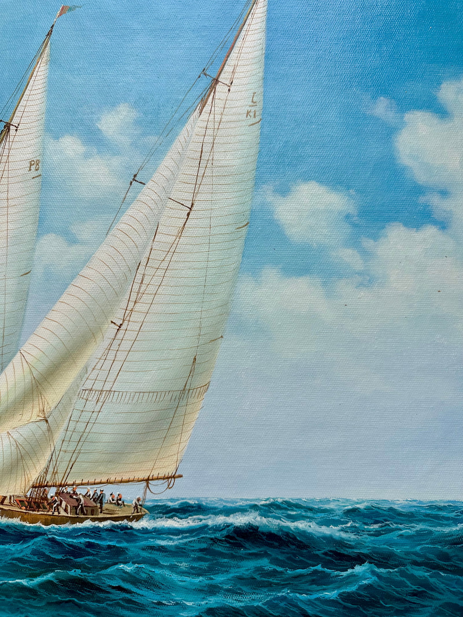 Schooner Racing Sailboats Nautical Original Painting, Unstretched 24 X 20, by Thomas - 4