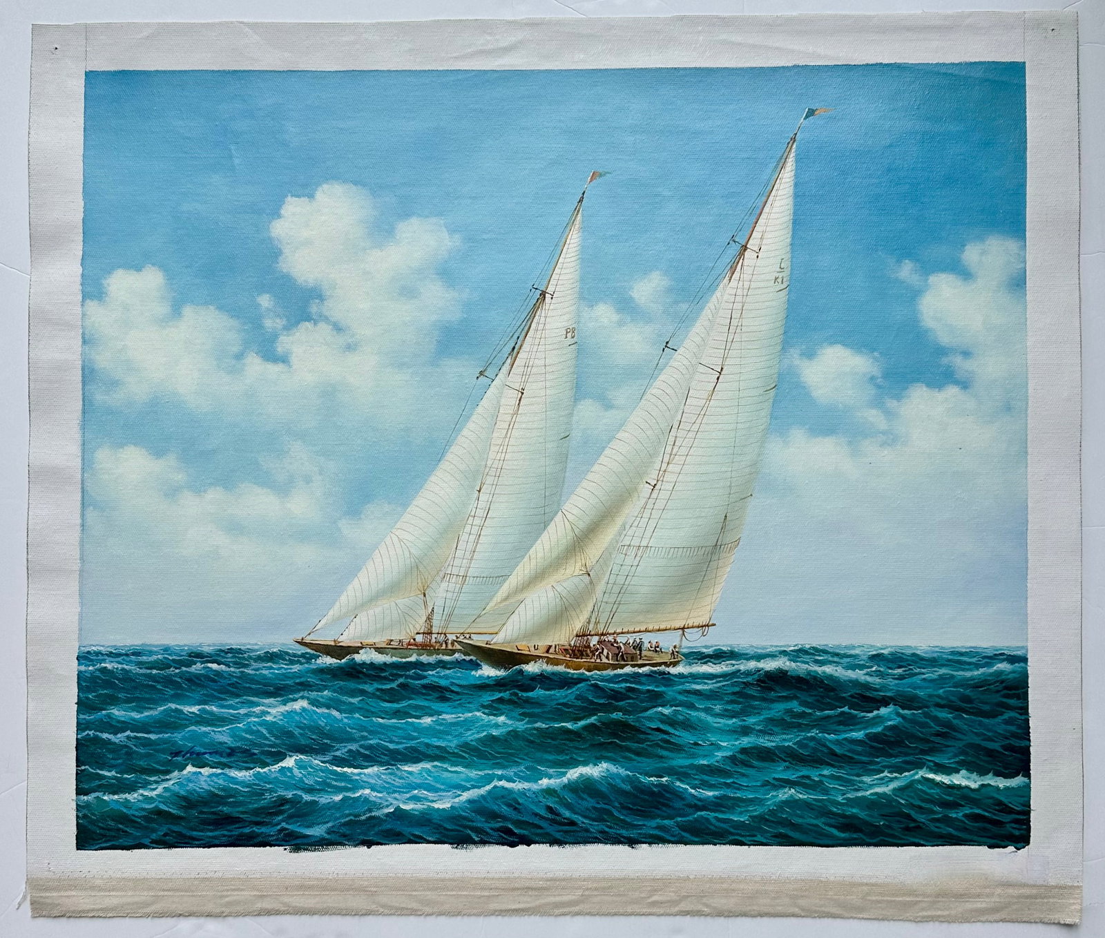 Schooner Racing Sailboats Nautical Original Painting, Unstretched 24 X 20, by Thomas - 6