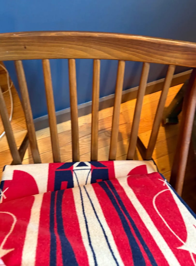 MCM Walnut Chair With Vintage Pendleton Will Upholstery - 4