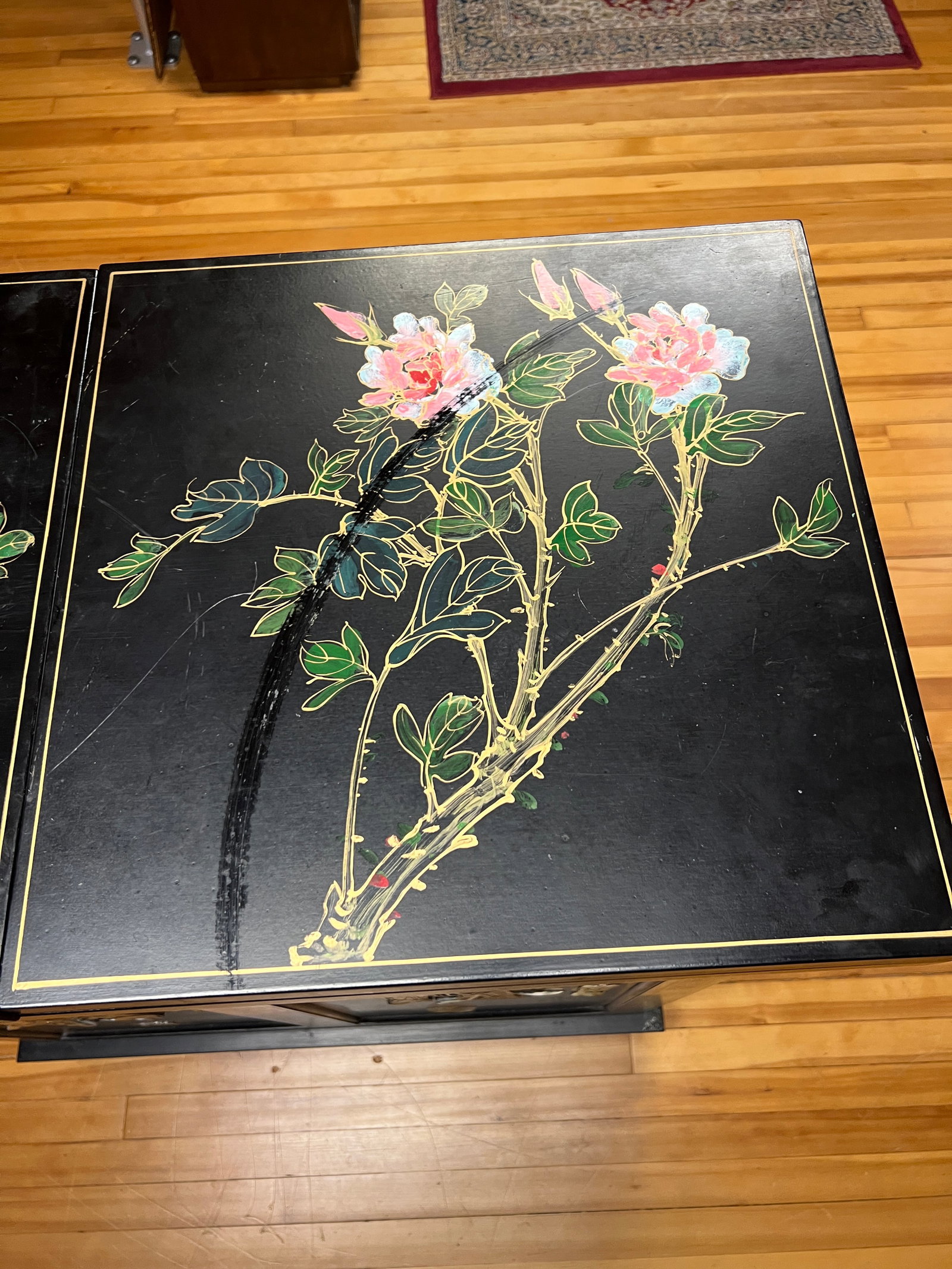 Vintage Chinese Export Black Lacquer Mother-of-Pearl Folding Bar Cabinet, C. 1950s - 8