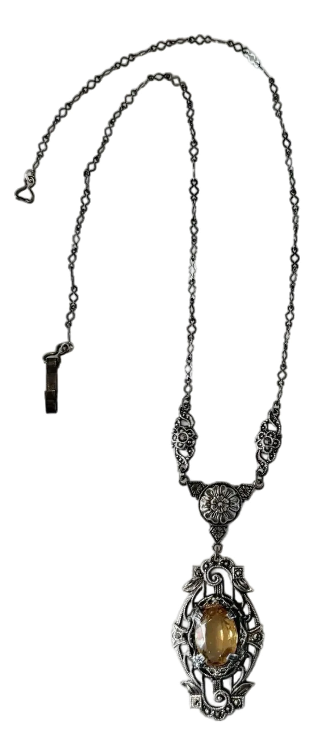 Antique Sterling Silver, Marcasite, and Citrine Art Nouveau Necklace (1 of 3)