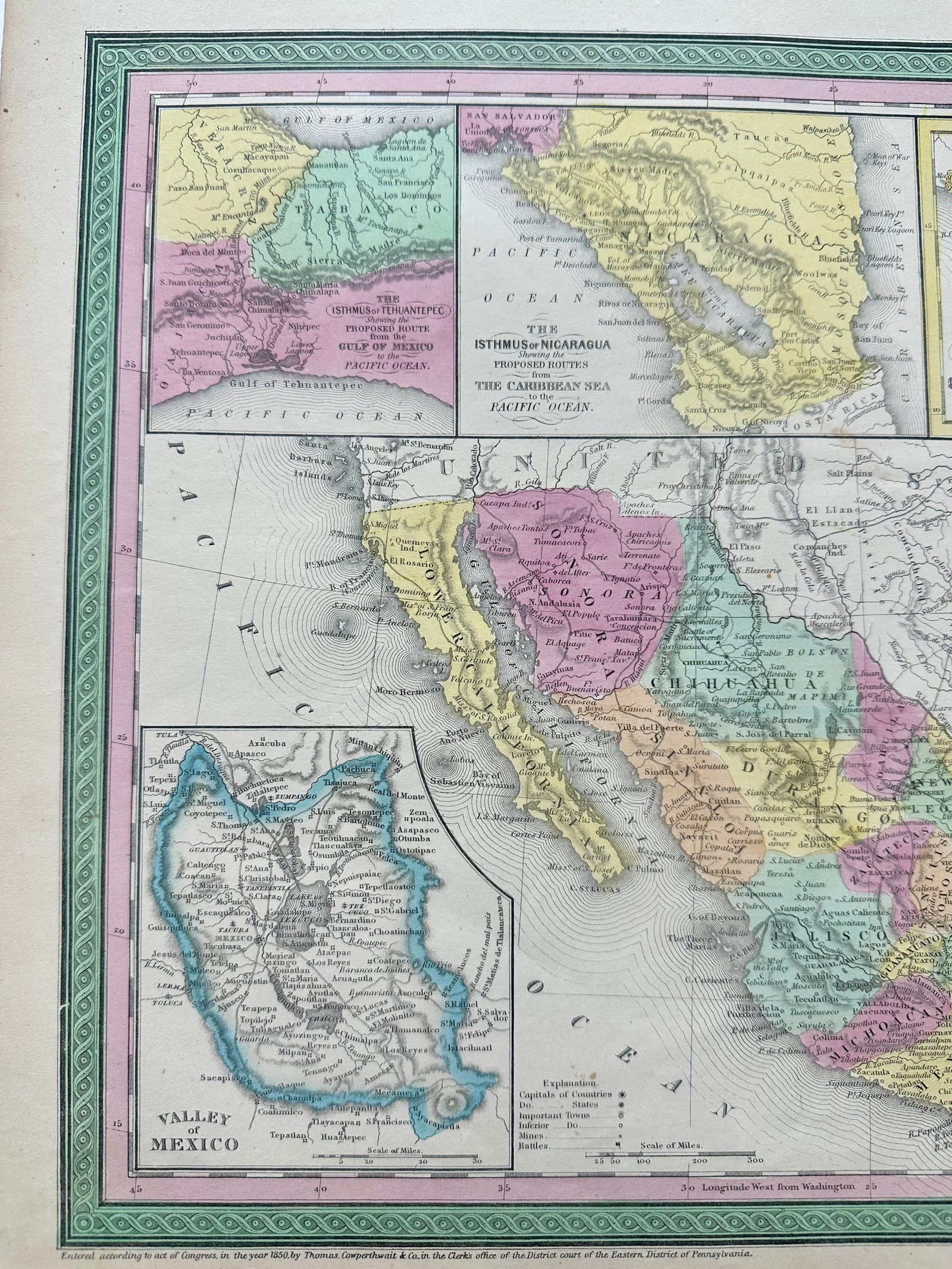 Mexico Original Map by Cowperthwait, 1850 - 5