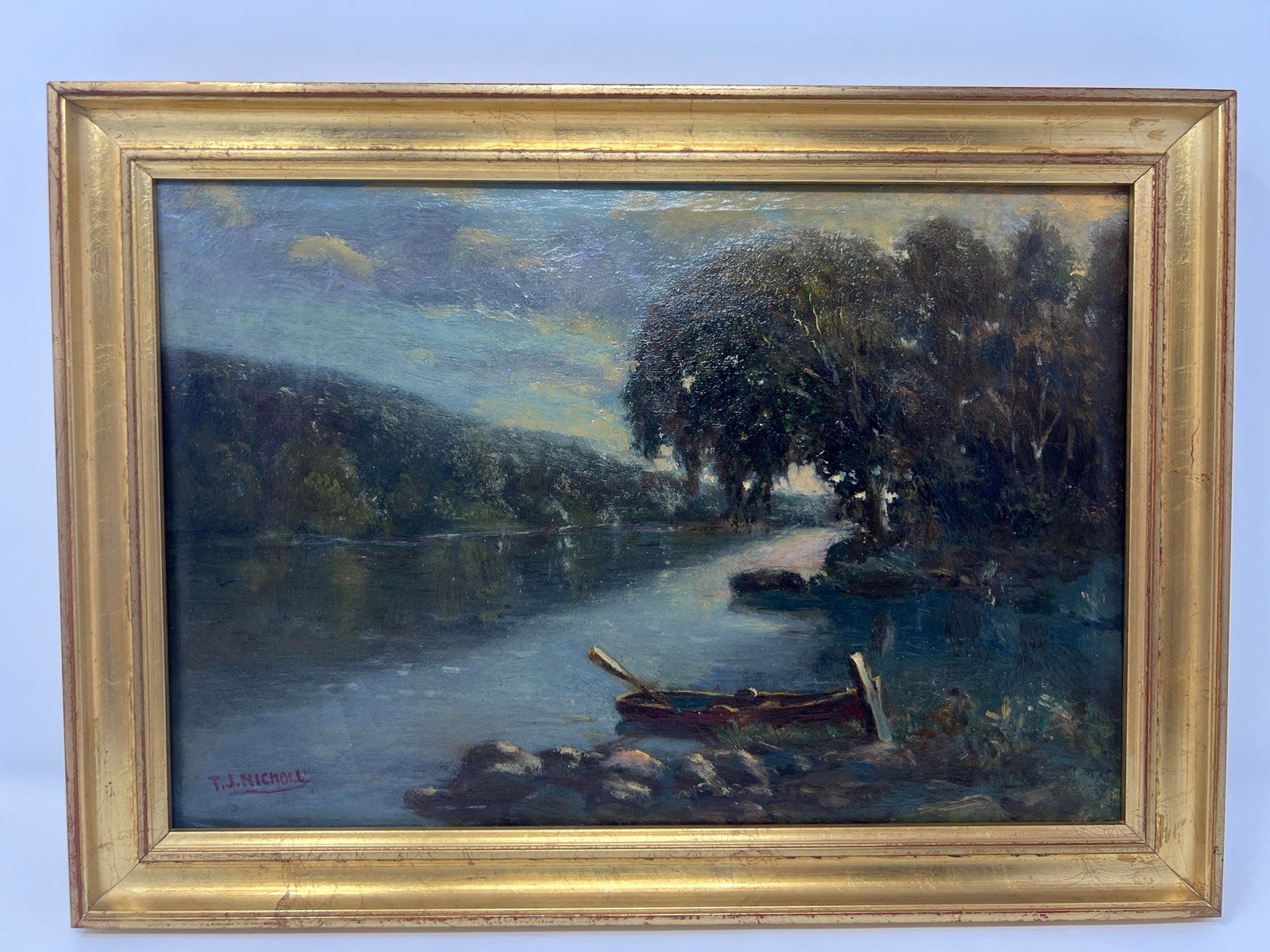 Early 20th Century Tonalist River Landscape Oil Painting by T. J. Nicmoll - 2