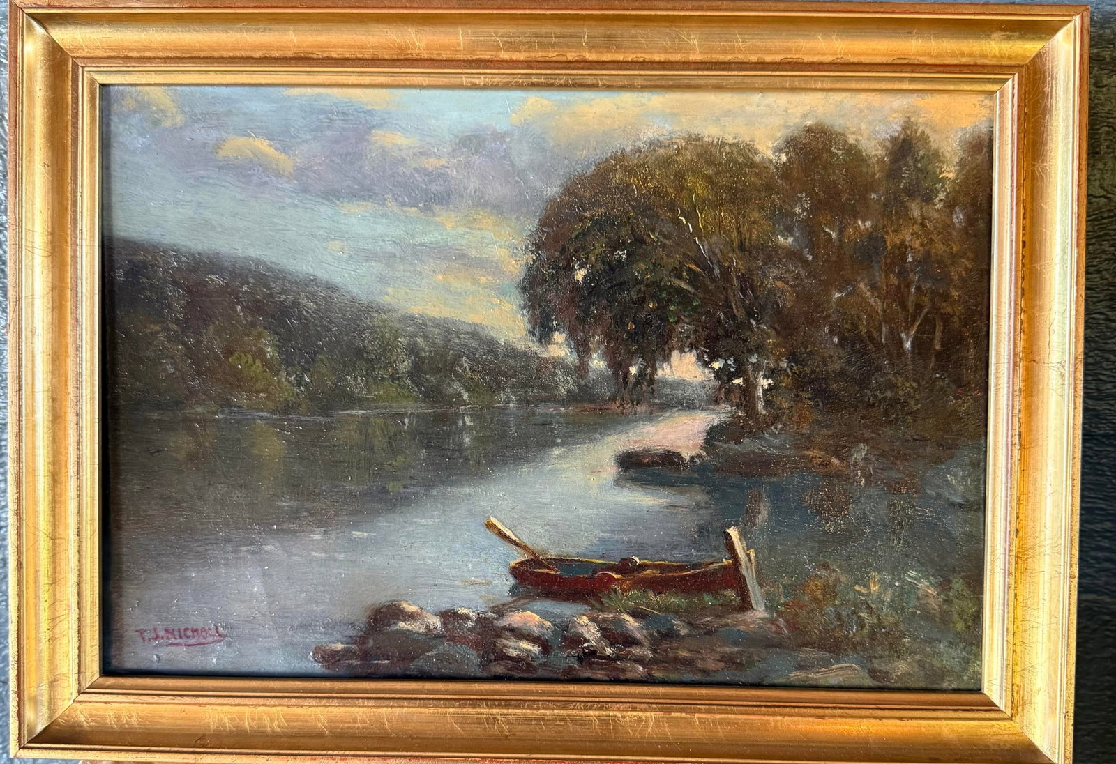Early 20th Century Tonalist River Landscape Oil Painting by T. J. Nicmoll - 8