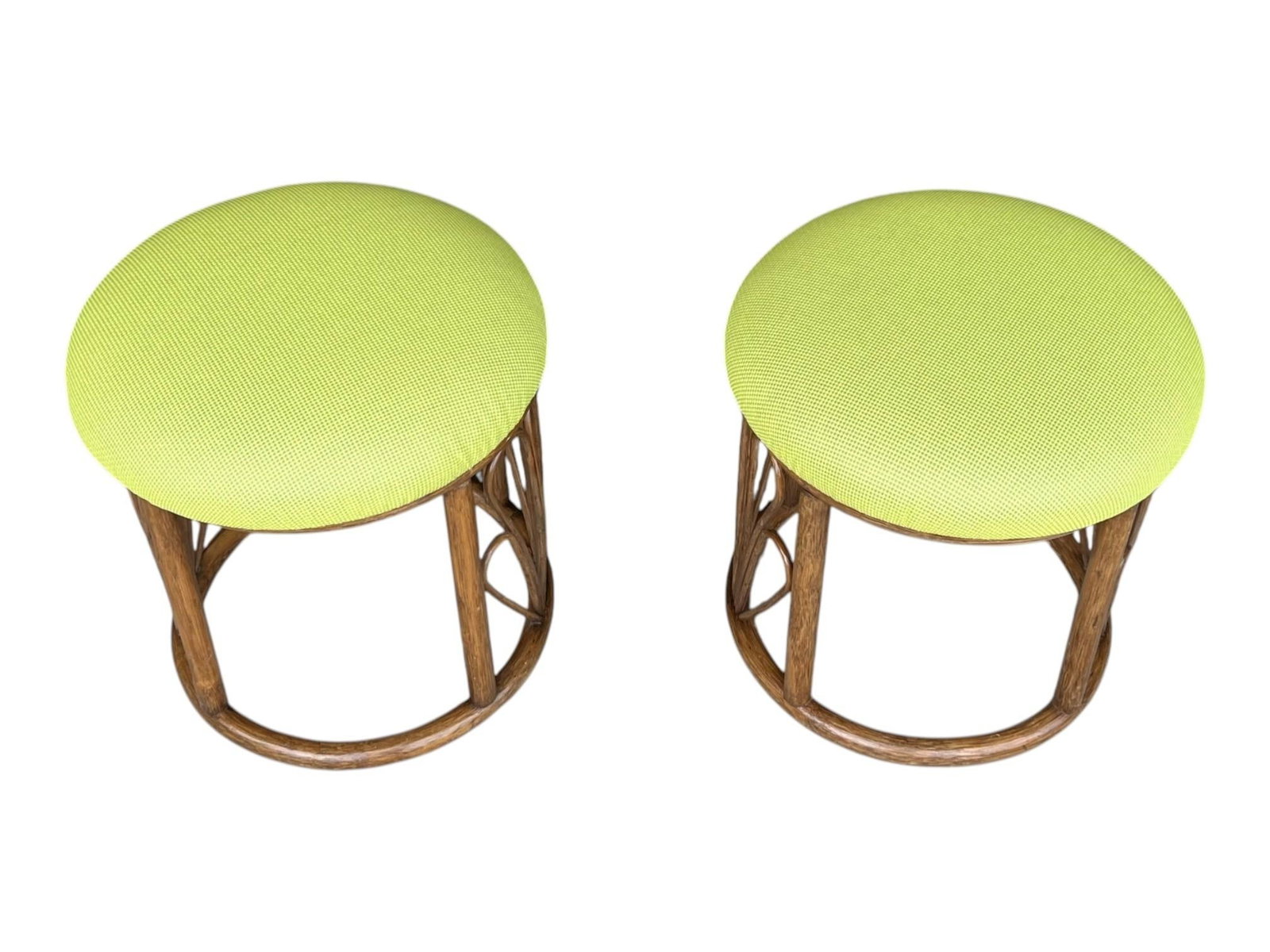 1960s Bamboo Ottomans With Lemon Upholstery- A Pair - 10
