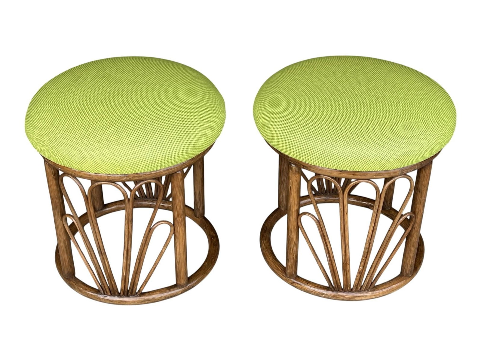 1960s Bamboo Ottomans With Lemon Upholstery- A Pair - 11
