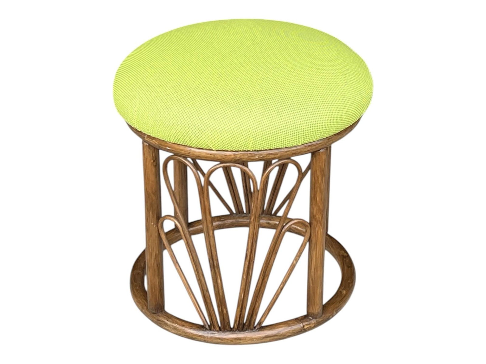 1960s Bamboo Ottomans With Lemon Upholstery- A Pair - 12
