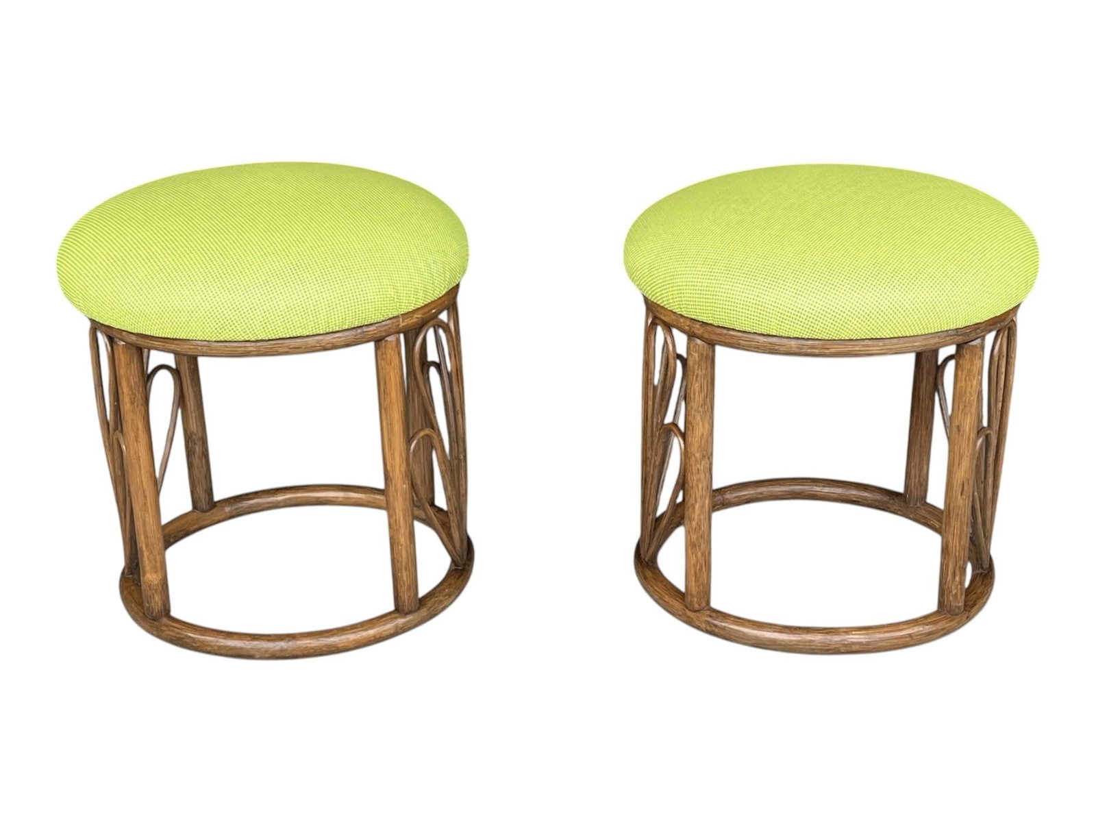 1960s Bamboo Ottomans With Lemon Upholstery- A Pair - 3