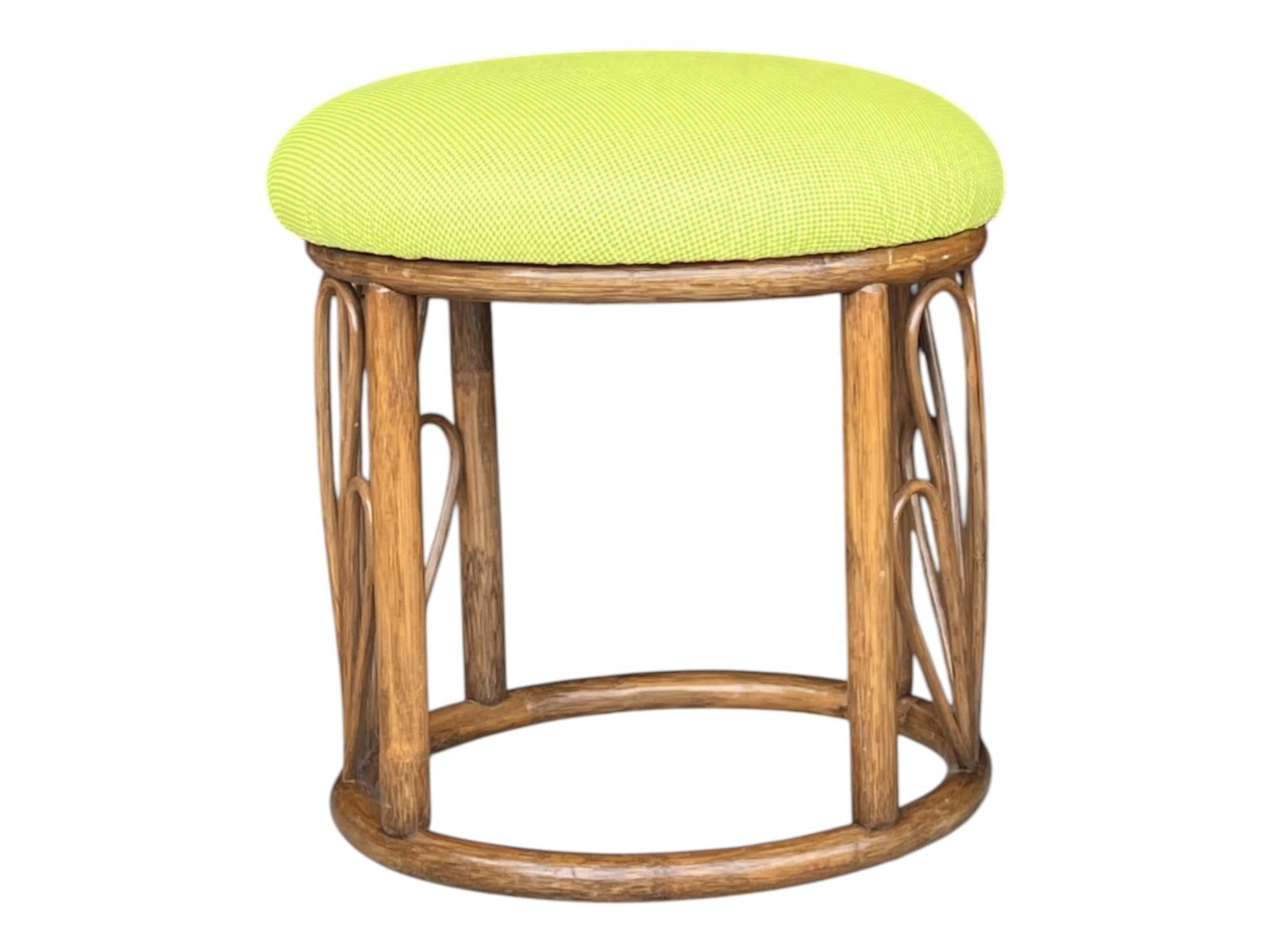 1960s Bamboo Ottomans With Lemon Upholstery- A Pair - 6