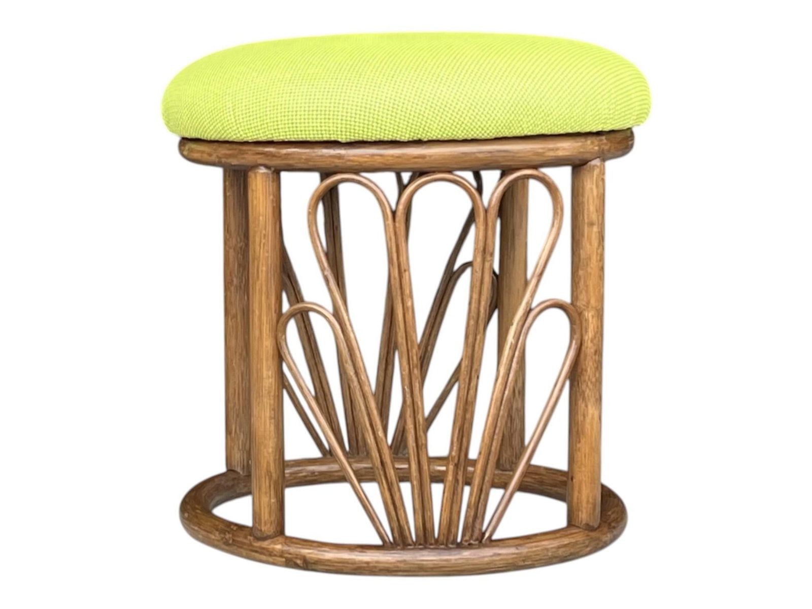 1960s Bamboo Ottomans With Lemon Upholstery- A Pair - 7