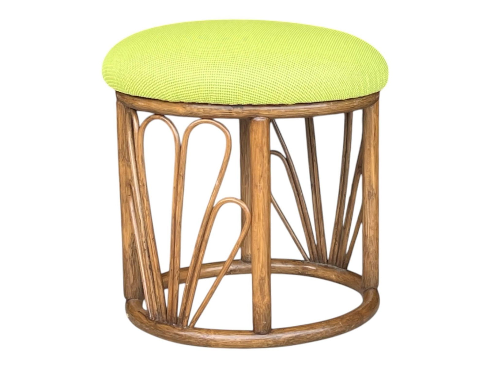 1960s Bamboo Ottomans With Lemon Upholstery- A Pair - 8