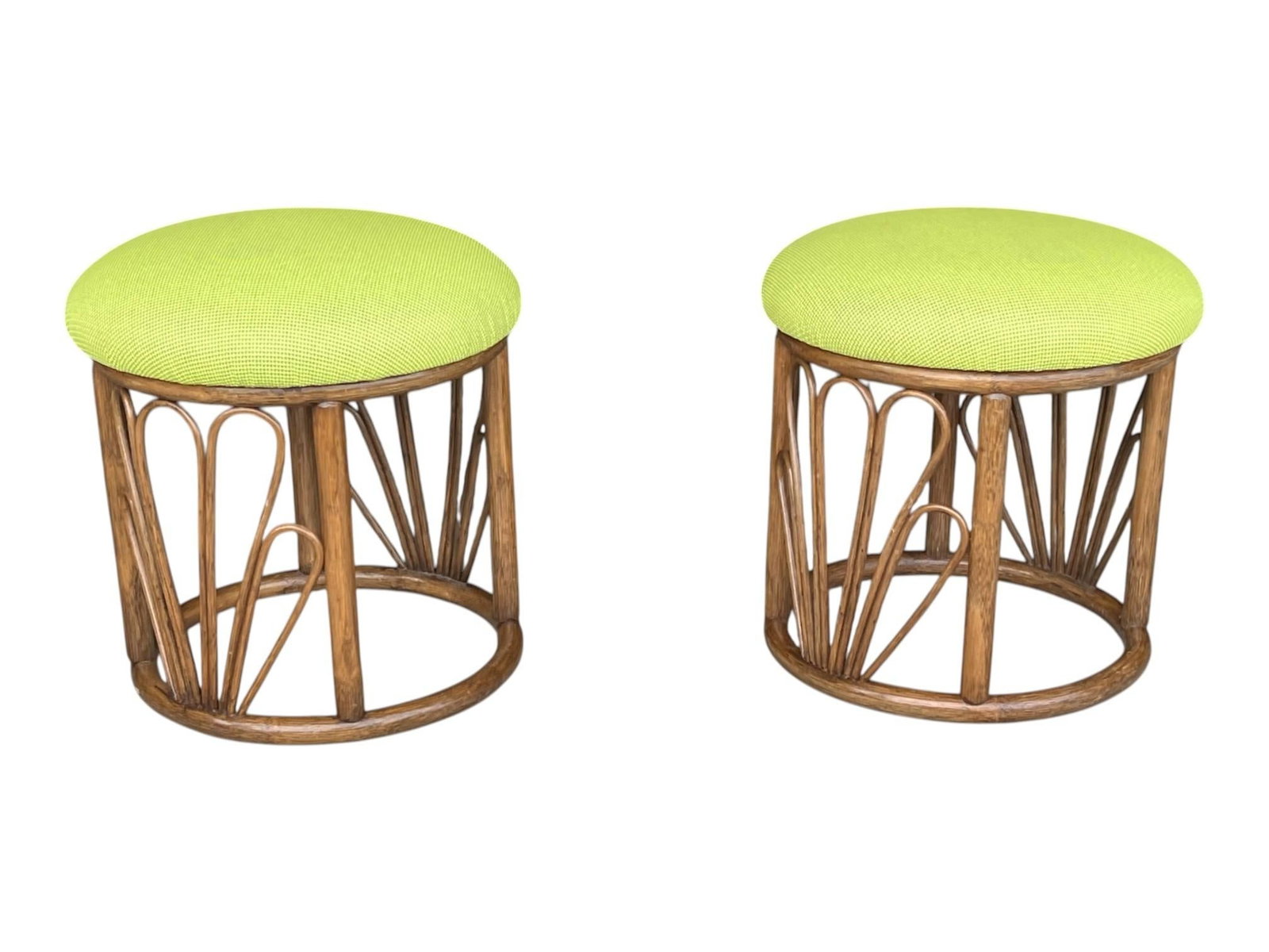 1960s Bamboo Ottomans With Lemon Upholstery- A Pair - 9