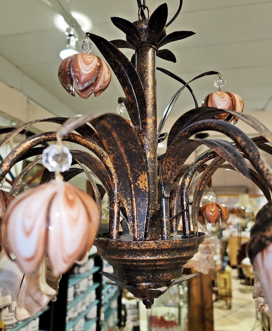 Venetian Italian Metal and Blown Glass Floral Chandelier - 10