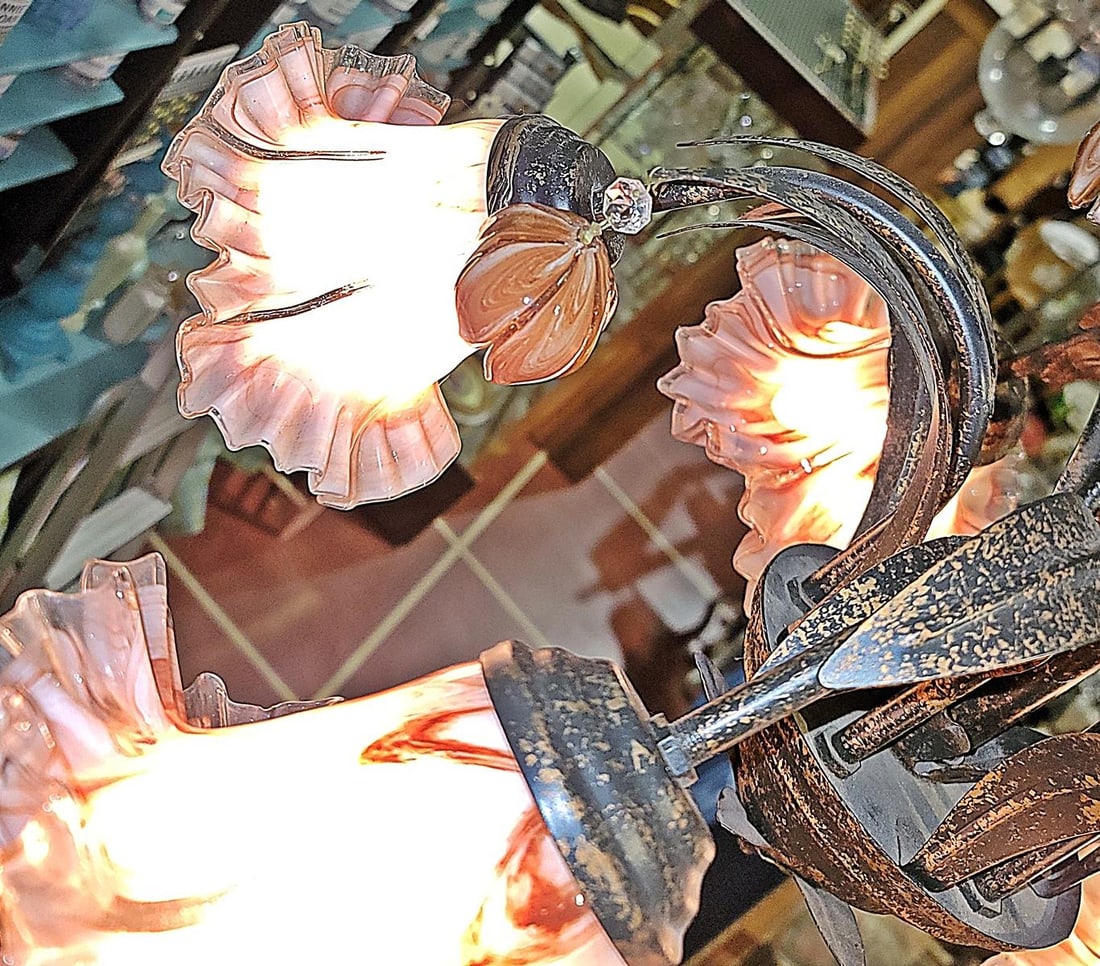 Venetian Italian Metal and Blown Glass Floral Chandelier - 11