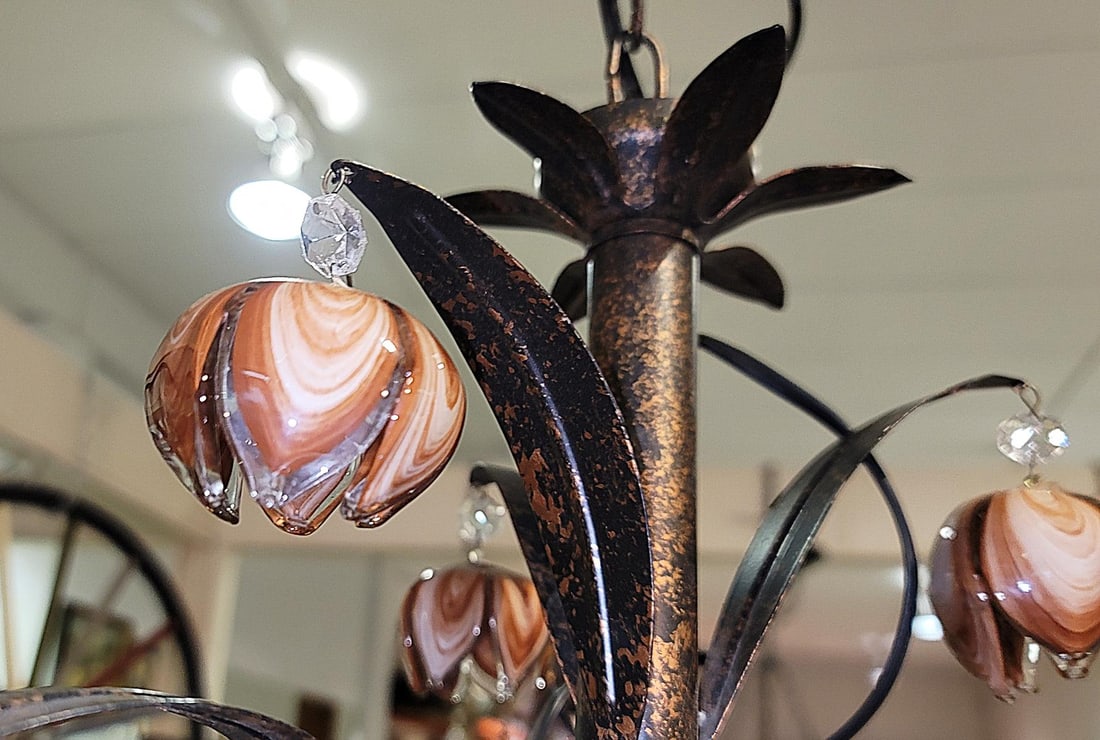 Venetian Italian Metal and Blown Glass Floral Chandelier - 12