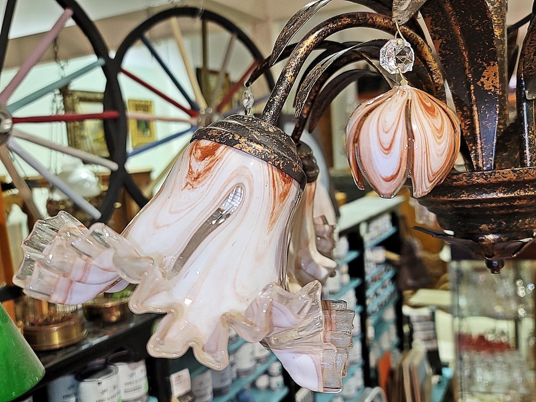 Venetian Italian Metal and Blown Glass Floral Chandelier - 14