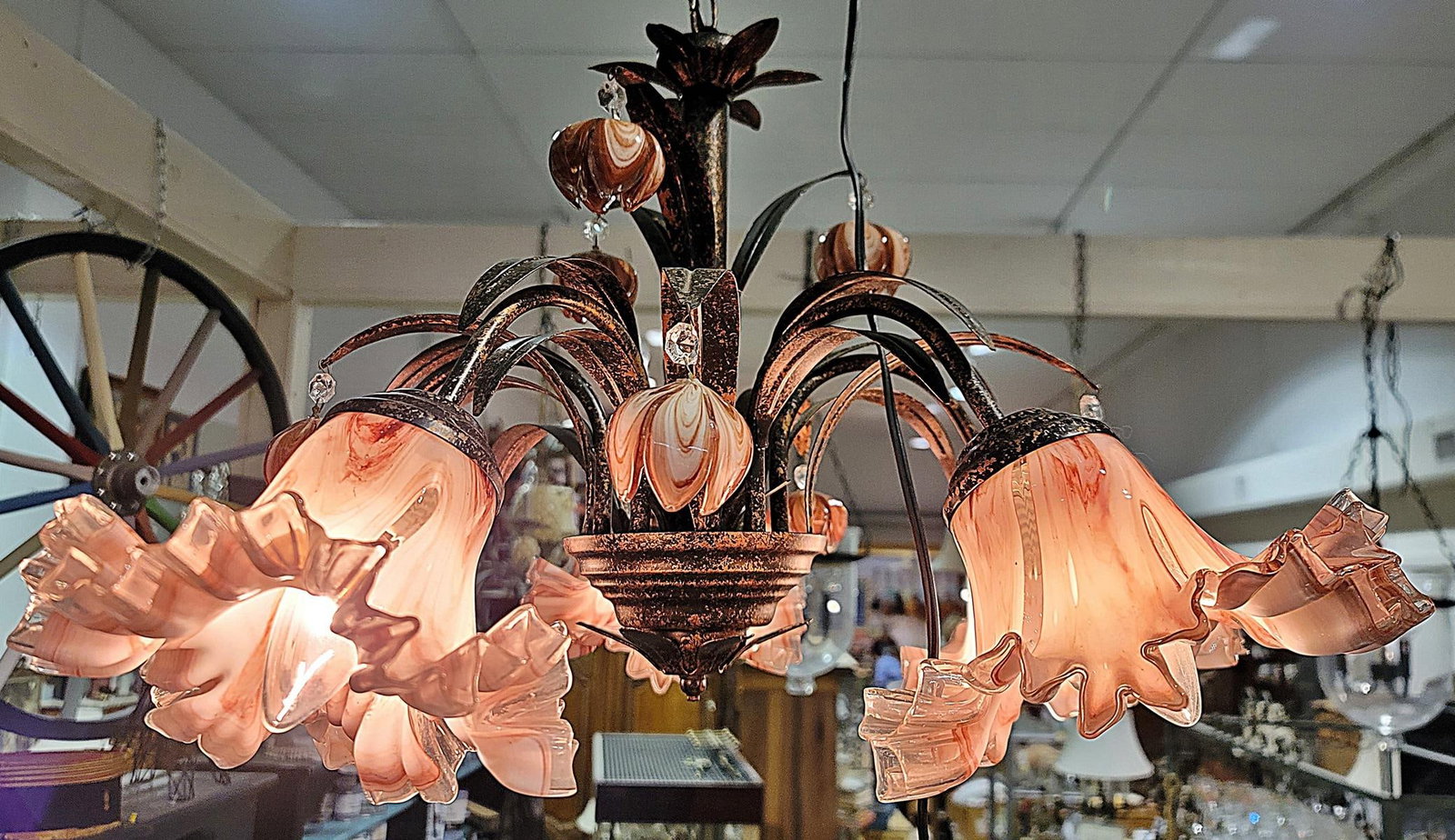 Venetian Italian Metal and Blown Glass Floral Chandelier - 15