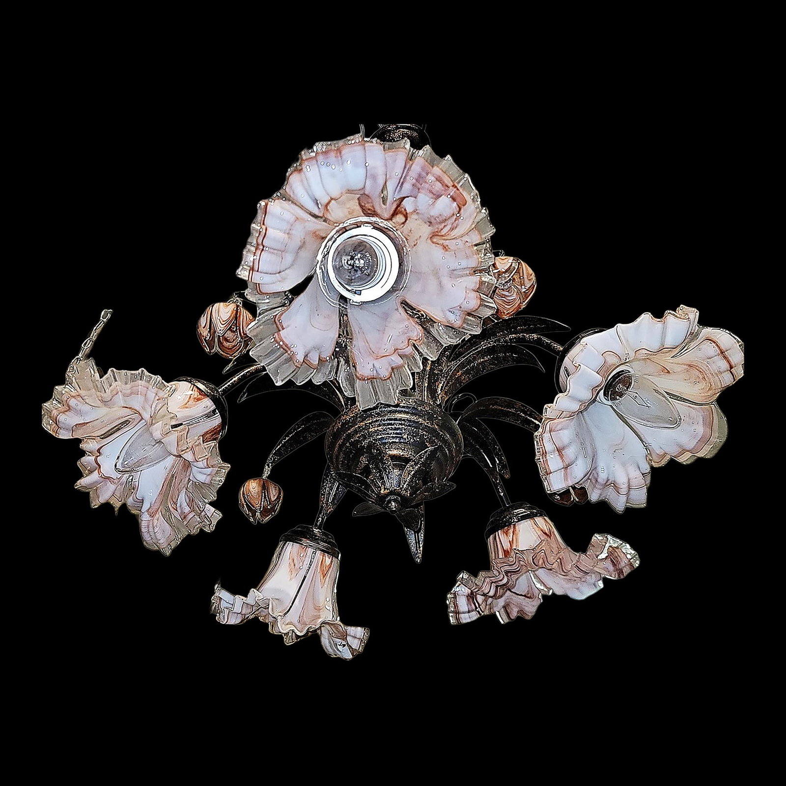 Venetian Italian Metal and Blown Glass Floral Chandelier - 2