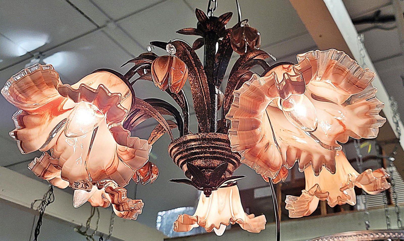 Venetian Italian Metal and Blown Glass Floral Chandelier - 4