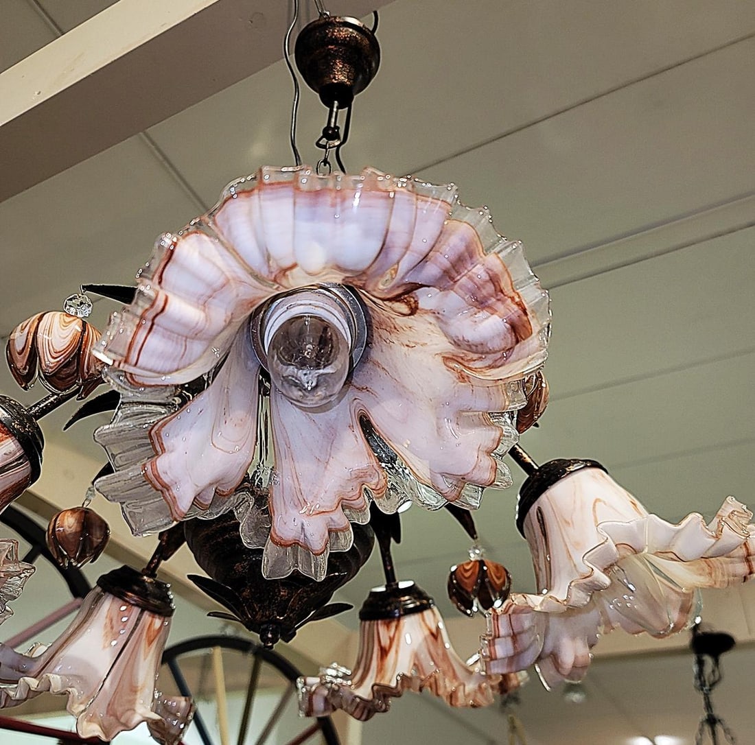 Venetian Italian Metal and Blown Glass Floral Chandelier - 8