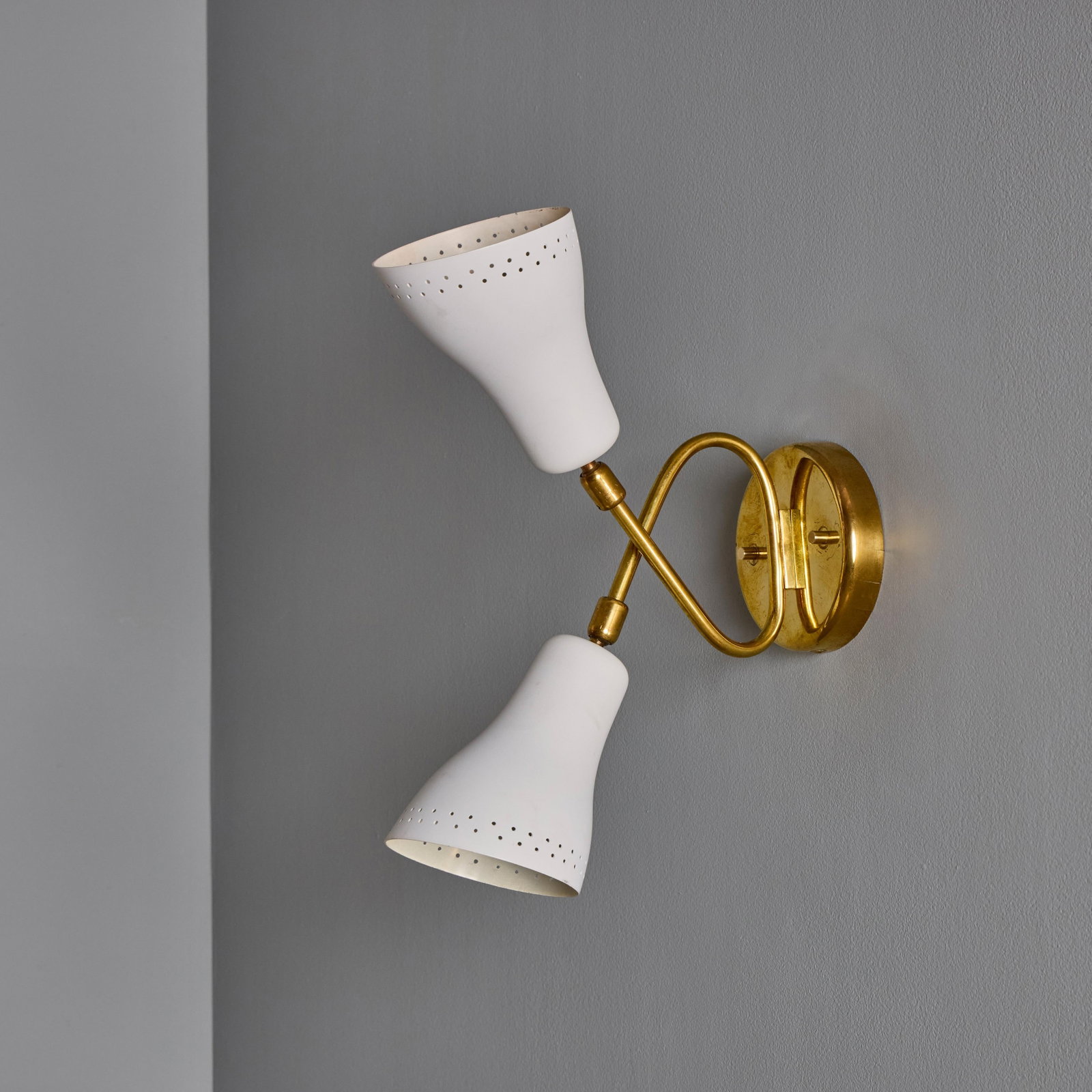 1950s Stilux Milano White Perforated Double Shade Wall Lamp - 5